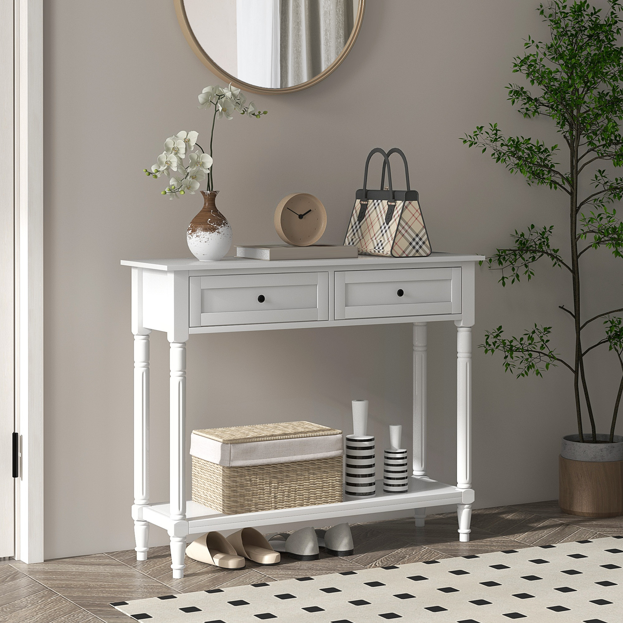 TEMU Table de salon avec 2 tiroirs et étagère de rangement pour couloir et chambre