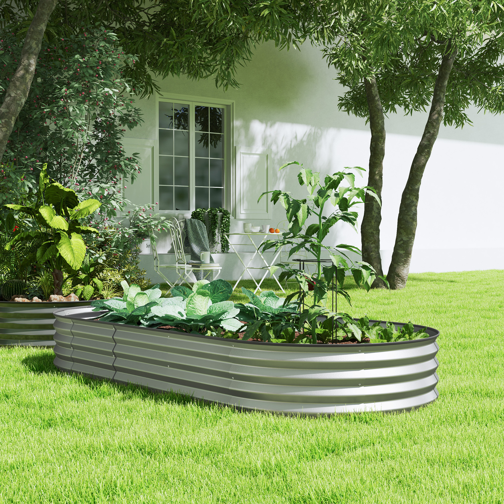 TEMU Raised Garden Bed, 7' X 3' X 1' Large Outdoor Galvanized Planter Box With Plant Support Stake, Rubber Strap Edging And Open Bottom For Backyard,