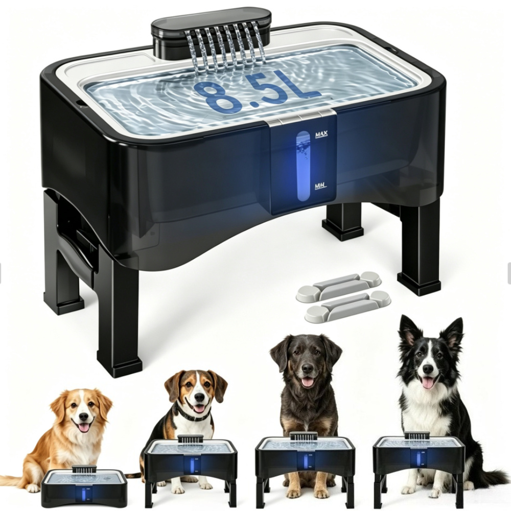 TEMU Abreuvoir surélevé pour animaux de compagnie anti-éclaboussures, fontaine à eau pour chien à 4 hauteurs réglables, distributeur d'eau pour chat