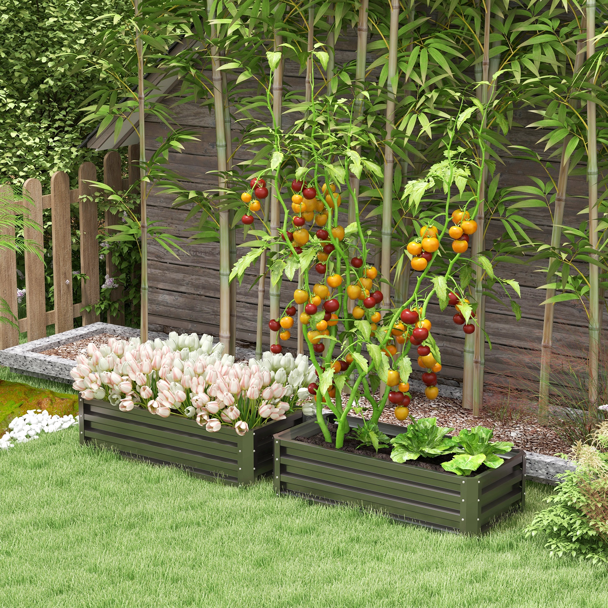 TEMU Ensemble de 2 lits de jardin surélevés, 2 plantoirs en acier pour plantes d'extérieur, boîte de plantoir surélevée, facile à assembler, pour des