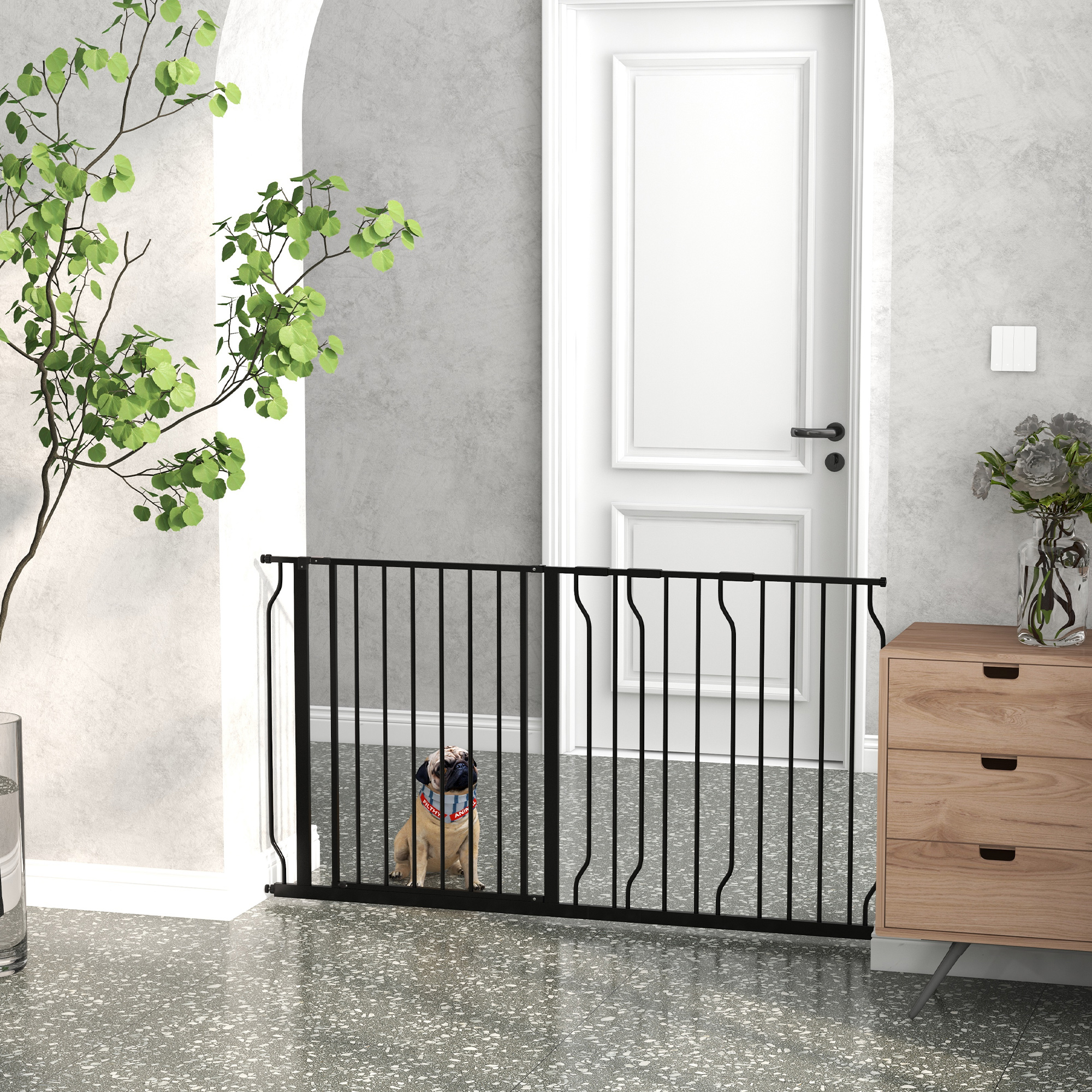 TEMU Barrière de sécurité pour animaux de compagnie extra large de 30" à 57" avec porte, adaptée aux portes, noir