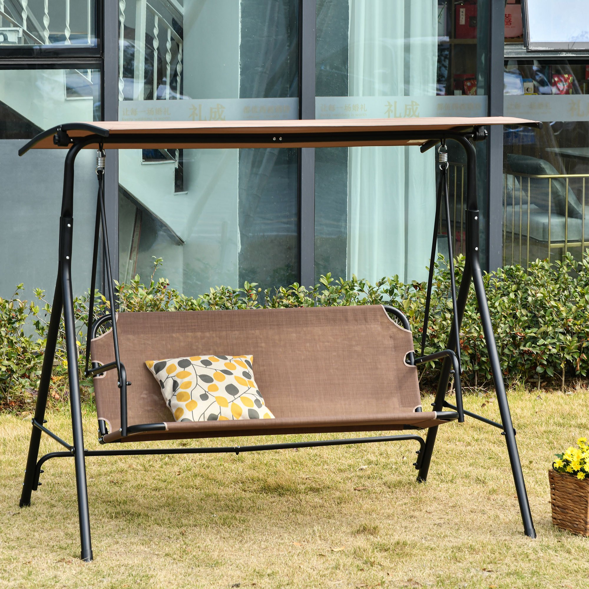 TEMU Fauteuil de balançoire de patio 2 personnes, banc de balançoire de porche 2 places avec auvent réglable, siège en respirante et cadre en acier
