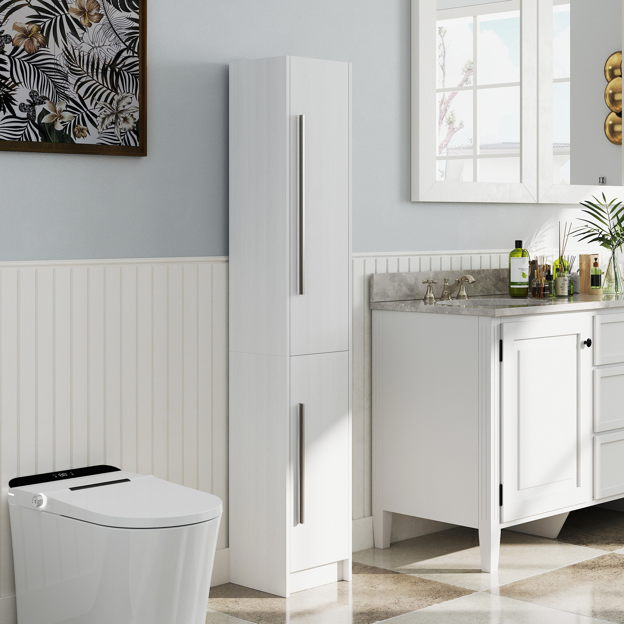 TEMU Tall Bathroom Storage Cabinet With 3 Adjustable Shelves, White, Space-saving Design, Versatile Storage Solution, Multi-scene Applicability, Safe