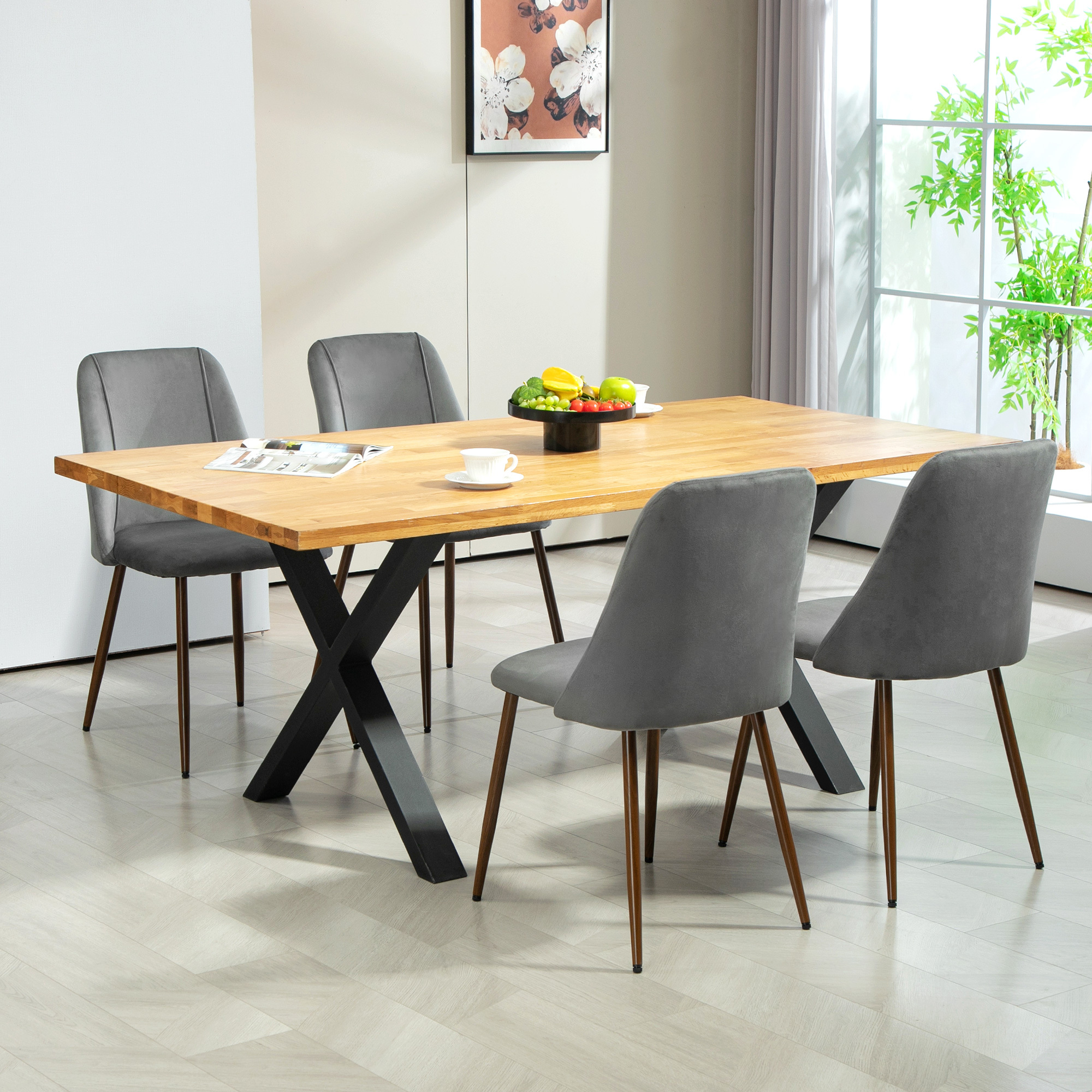 TEMU Ensemble de 4 chaises de salle à manger, chaise accent en velours, gris foncé