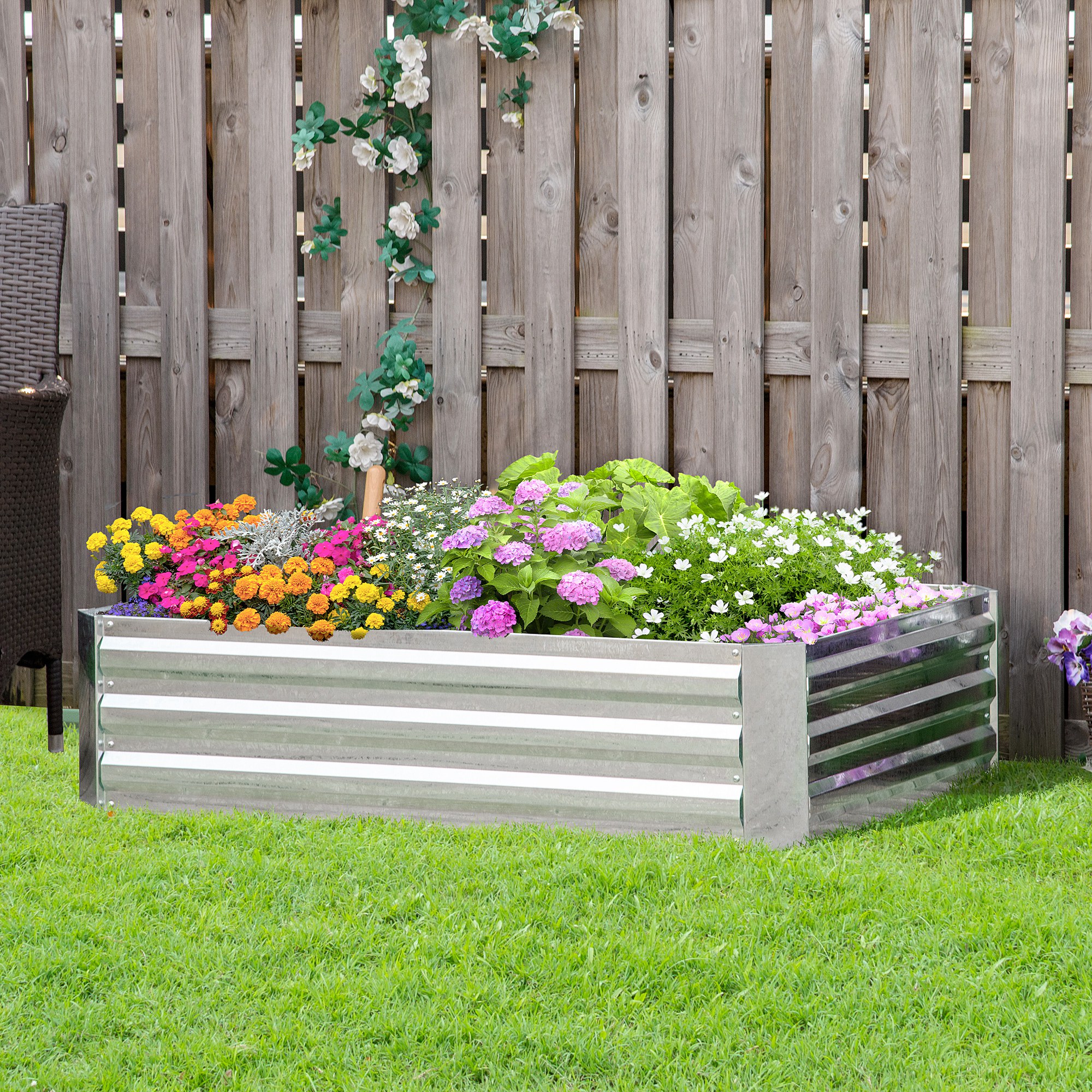 TEMU Lit de jardin surélevé galvanisé, 4' x 3' x 1' boîte de plantoir en métal d'extérieur, lit surélevé debout pour des fleurs, des herbes et des