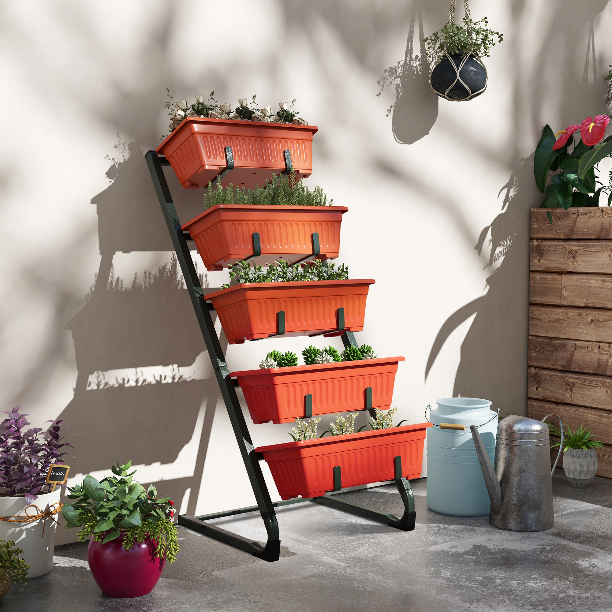 TEMU Lit de Jardin Surélevé Vertical à 5 Niveaux avec 5 Boîtes de , Support de pour Balcon, Patio Extérieur, Rouge, Lit de Jardin Élevé pour Légumes,
