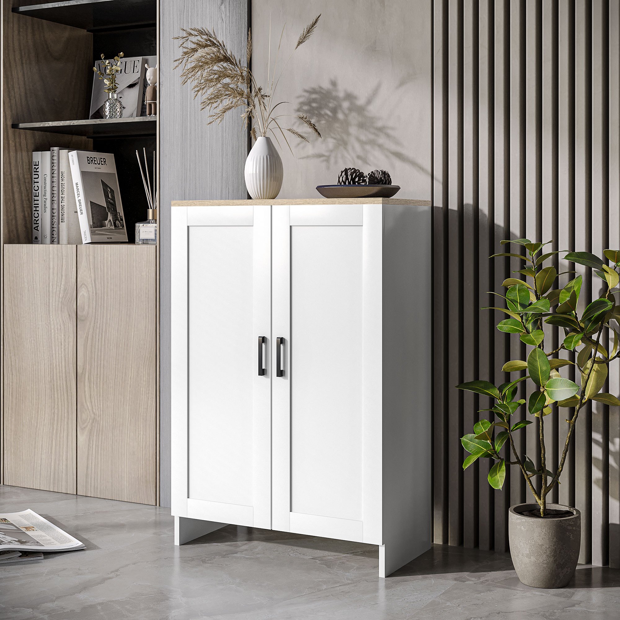 TEMU de rangement avec double porte et étagère réglable, blanc