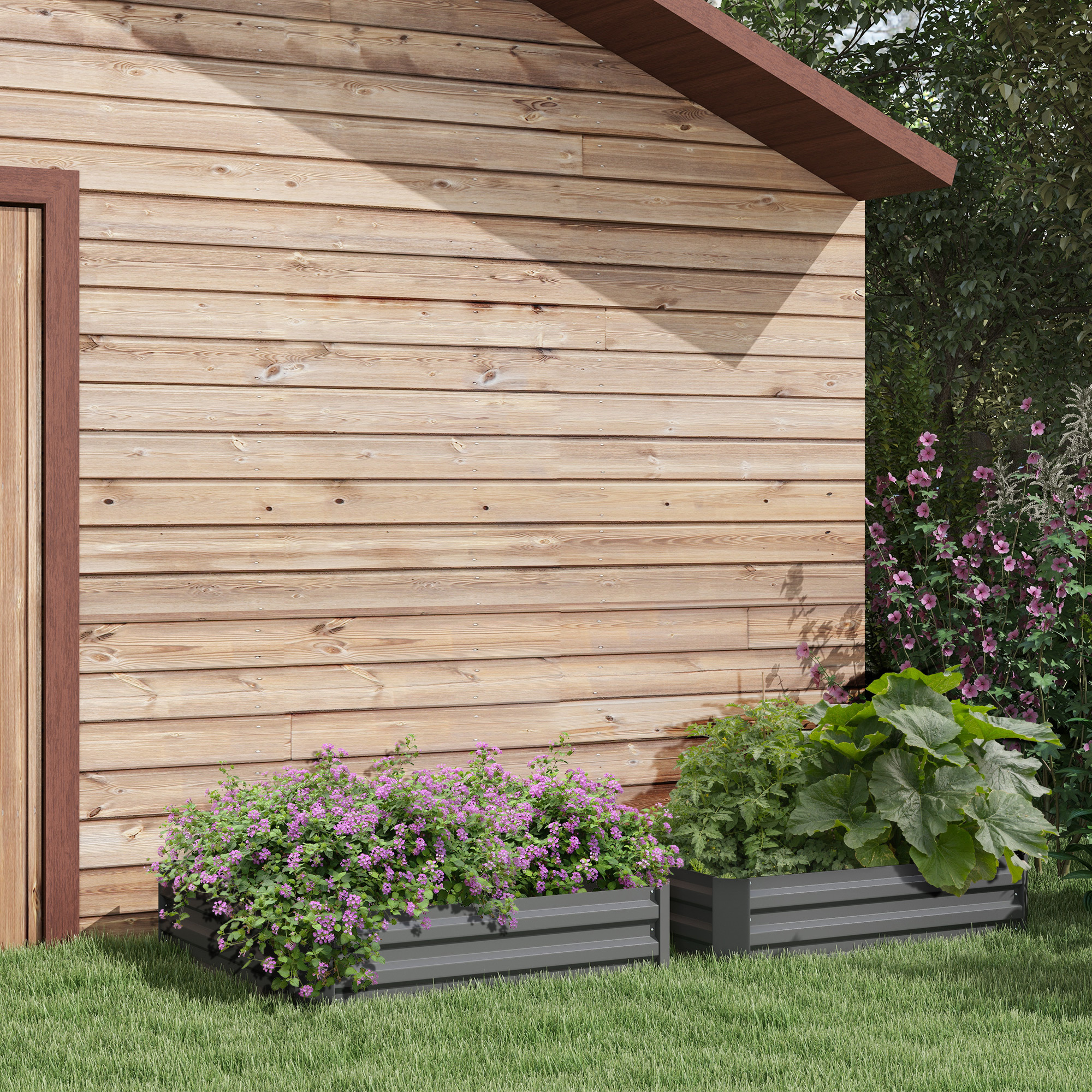 TEMU Ensemble de 2 Parterres surélevés de 39" x 39" x 12", Boîte de Jardinage surélevée avec Cadre en Acier Galvanisé pour la de Fleurs, Herbes,