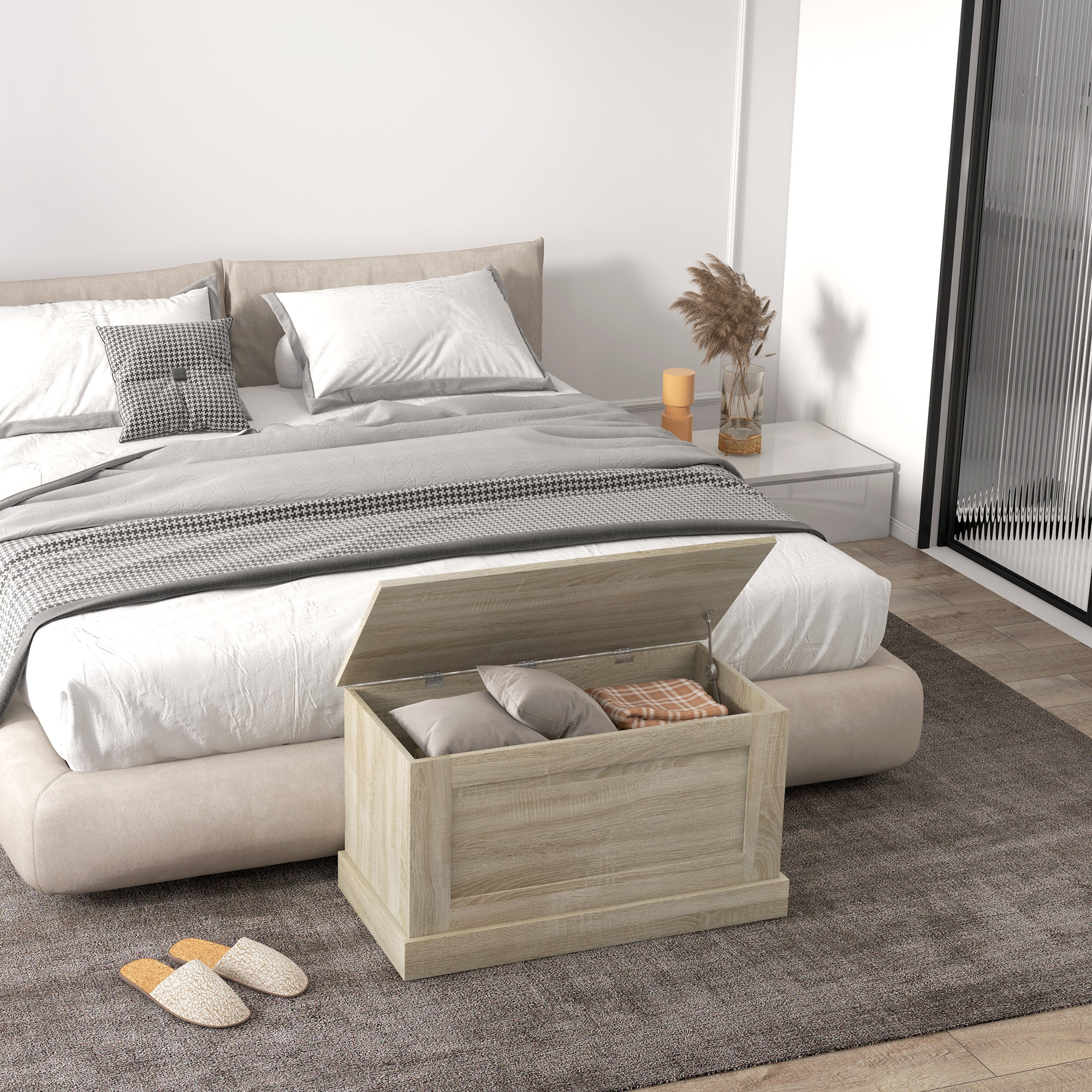 TEMU Boîte de rangement moderne, boîte en bois de salon, 31,5", naturel