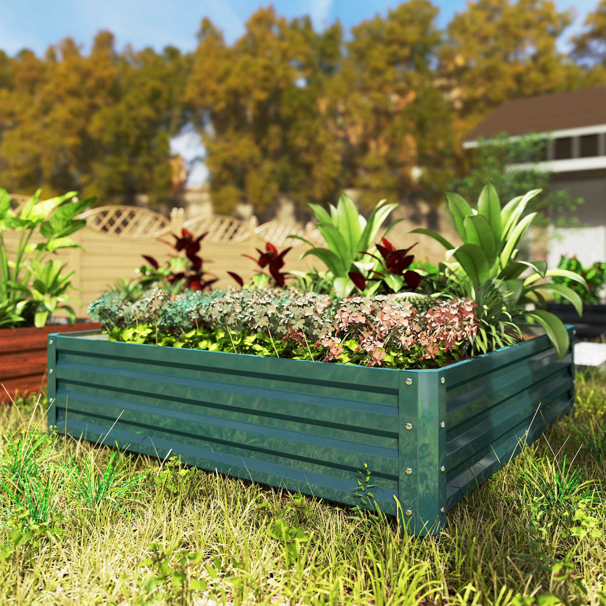 TEMU 4' X 4' X 1' Raised Garden Bed Galvanized Steel Planter Box For Vegetables, Flowers, Herbs, Green