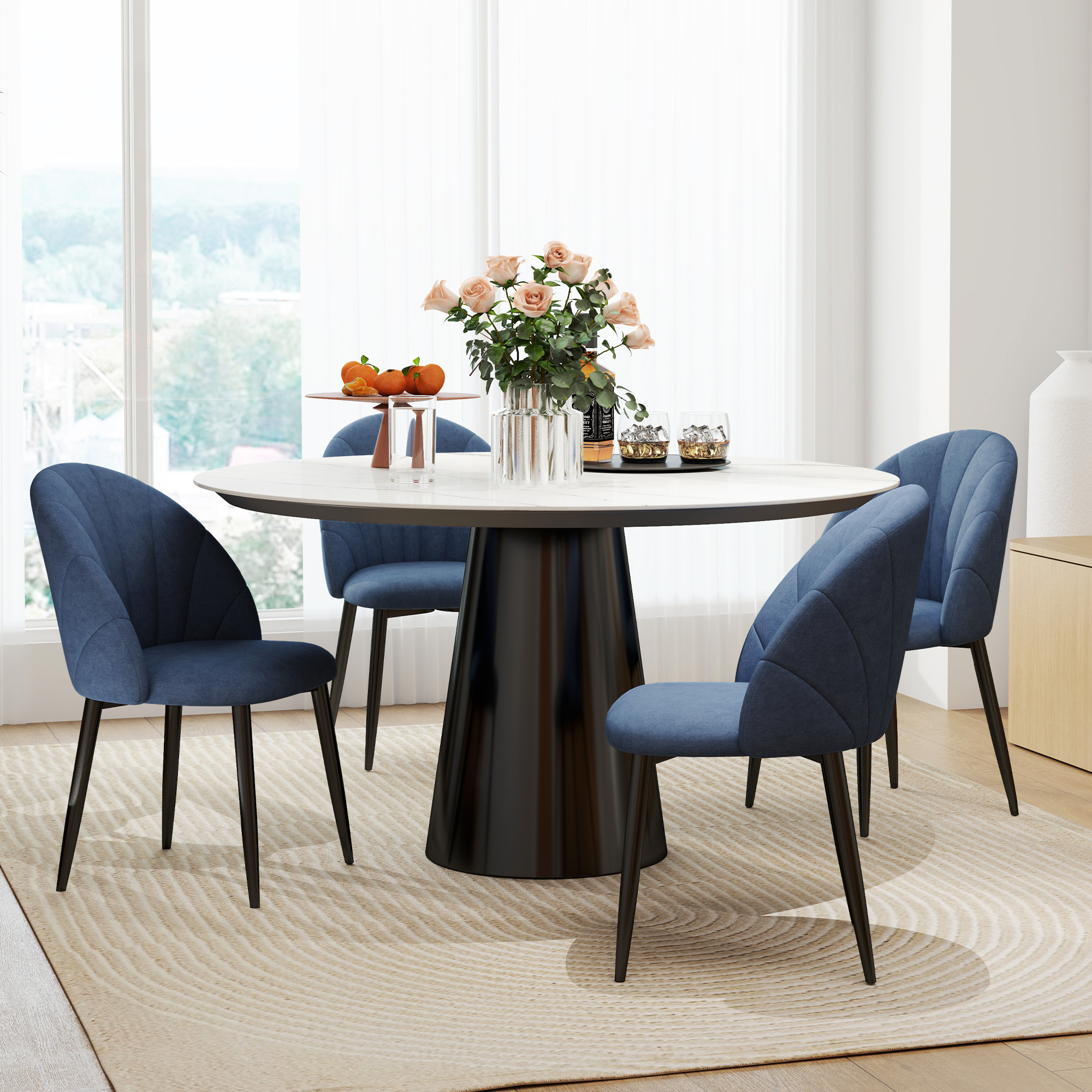 TEMU Ensemble de 4 Chaises de Salle à Manger avec Pieds en Métal Bleu