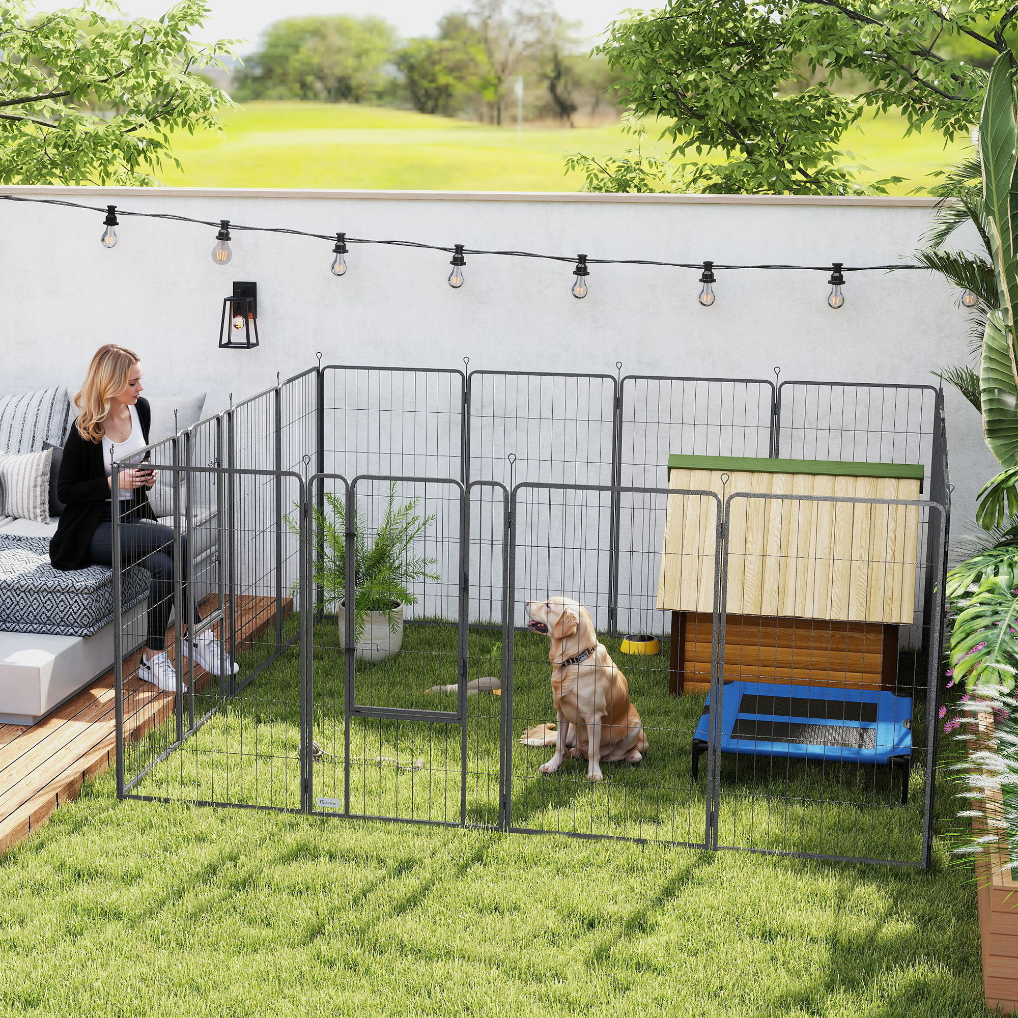 TEMU 16 Panneaux 47"H Enclos pour Chiens, Clôture pour Chiens avec Sangle, pour Grands Chiens