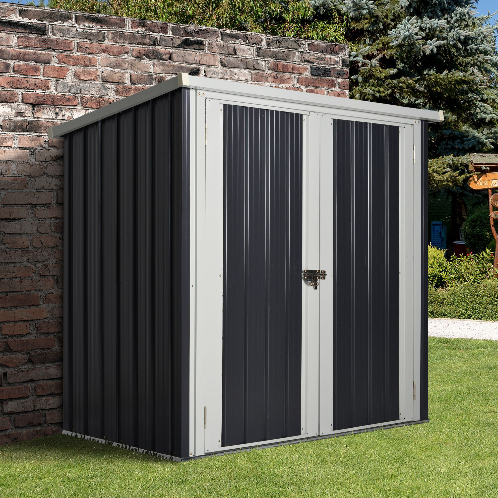 TEMU Abri de Rangement Extérieur en Métal de 5' x 3', Maison à Outils pour Vélo de Jardin avec Portes Verrouillables et Toit Incliné pour