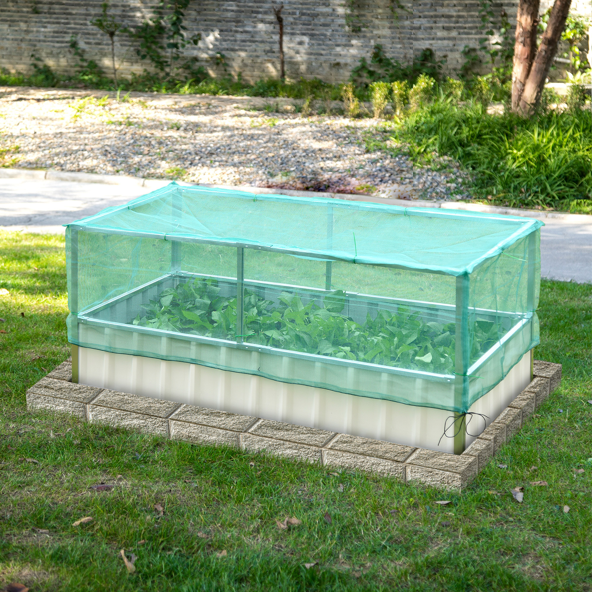 TEMU Lit de Jardin Surélevé, 5.7 x 3 x 2.3ft Boîte de Plantation en Acier Extérieure avec Couverture, Gants pour la de Légumes, Fleurs, Herbes, Vert