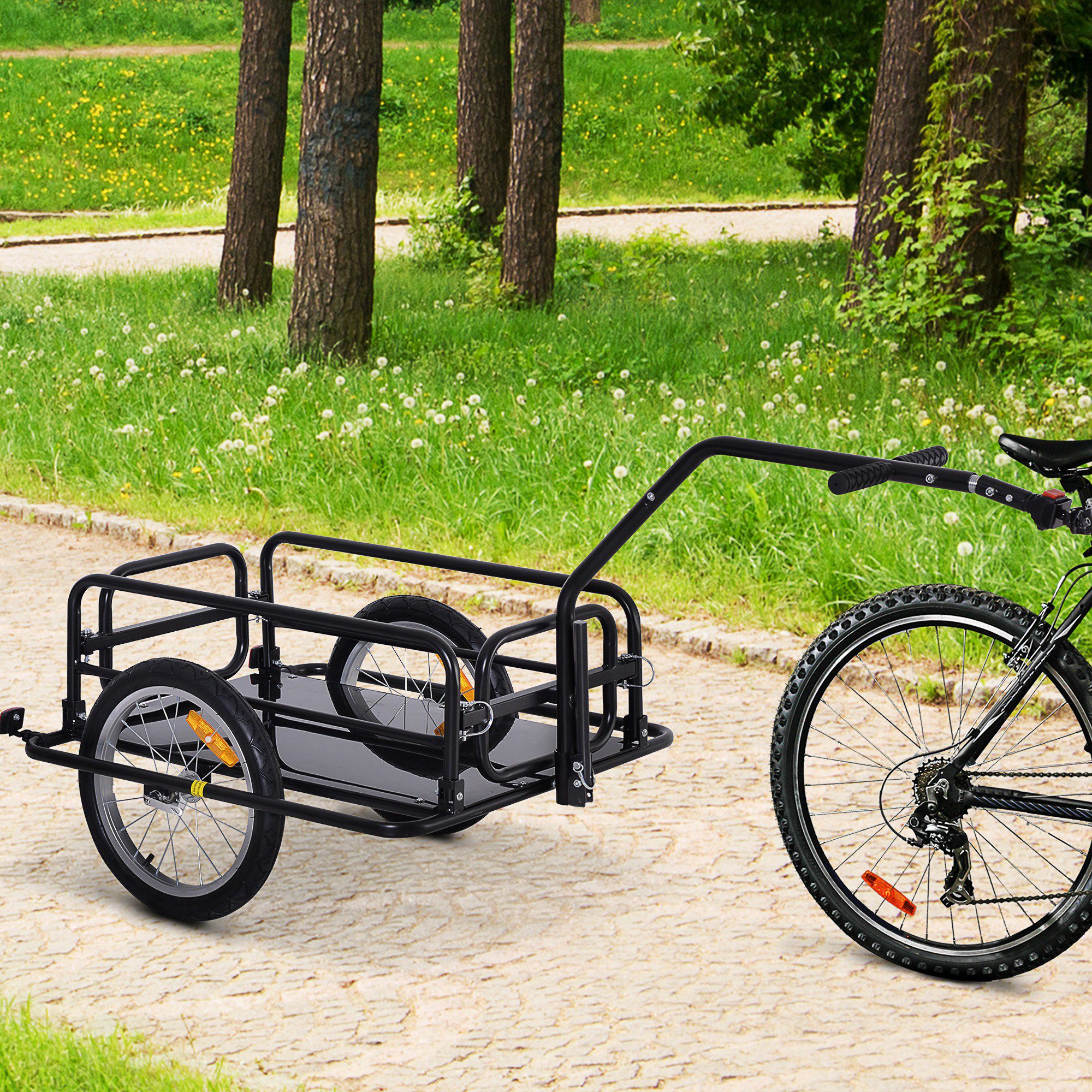TEMU Vélo pliable, chariot de vélo utilitaire, chariot de jardin, bagage, transport, outil de patio avec attelage, noir robuste