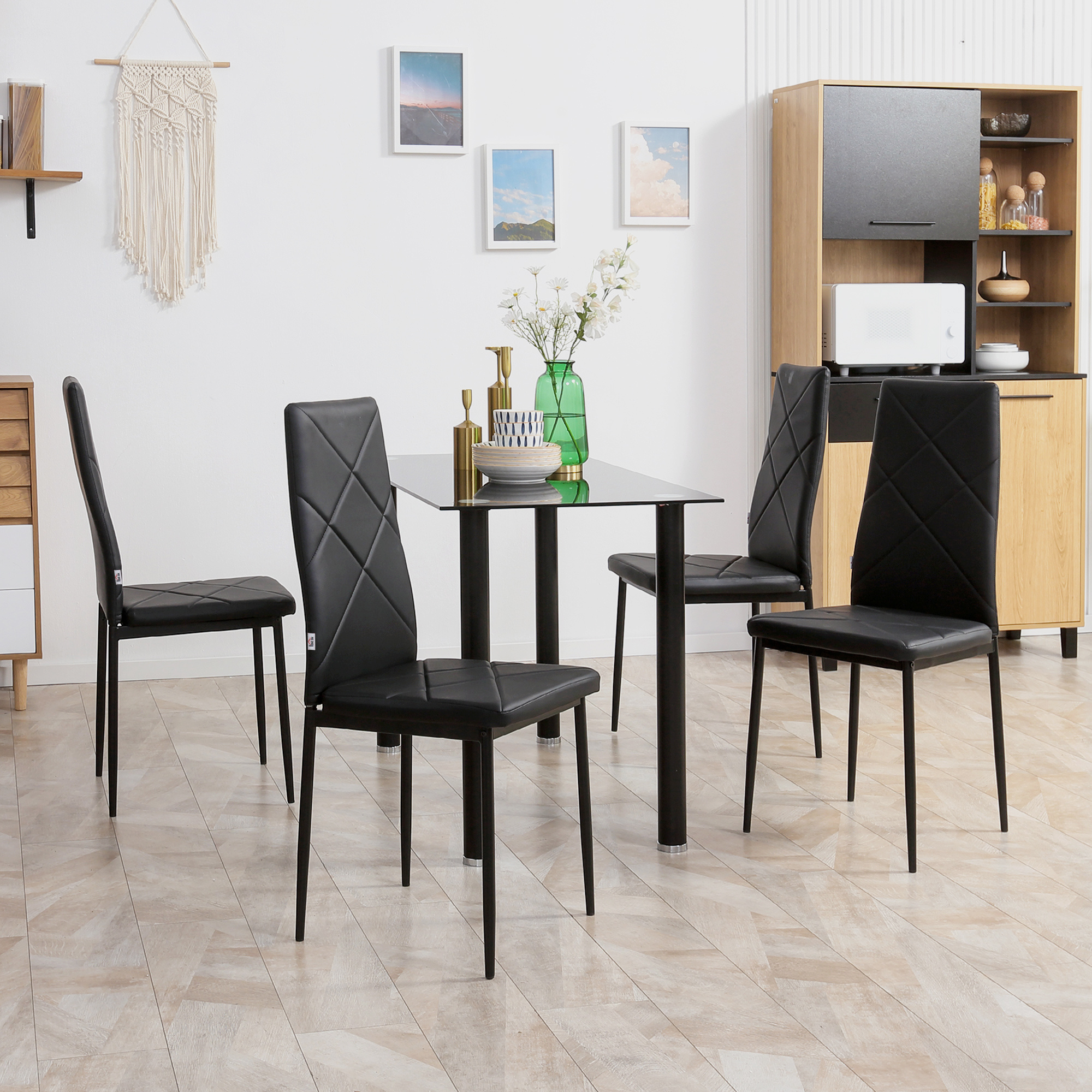 TEMU Chaises de Salle à Manger 4 Pièces, Chaise d'Accent avec Siège Rembourré et Pieds en Acier, Design Moderne de la Mi-Siècle, Haut avec Taquetage