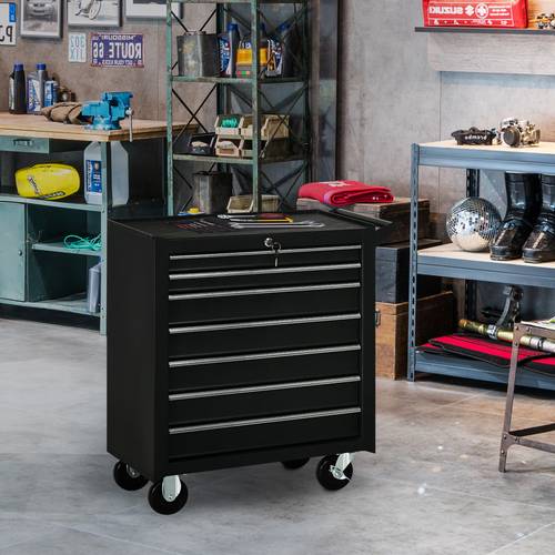 7 drawer tool chest mobile lockable toolbox with handle and wheels