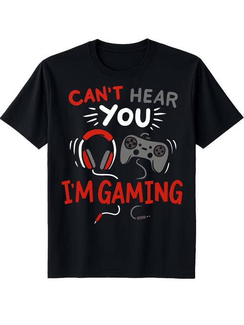mens plus size cant you gaming t shirt fun graphic tee with red headphones and gray controller im gaming statement design perfect gift for and gaming enthusiasts loose and comfortable men t shirt