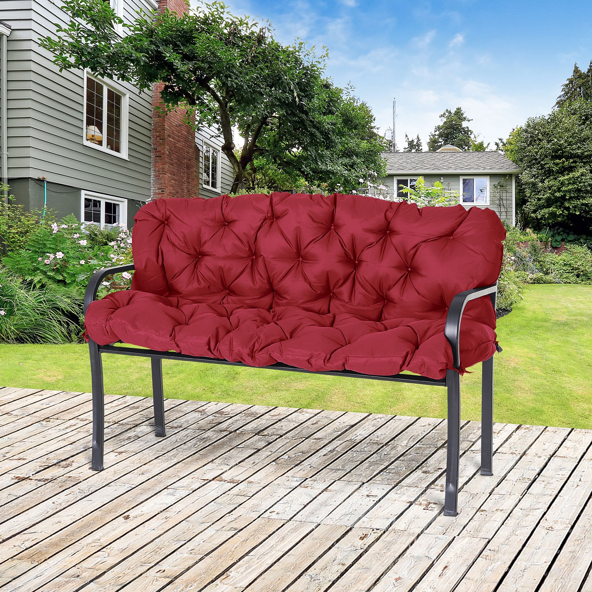 TEMU 3 Seater Outdoor Porch Swing Cushions With Backrest, Replacement Cushions For Patio Furniture, Red