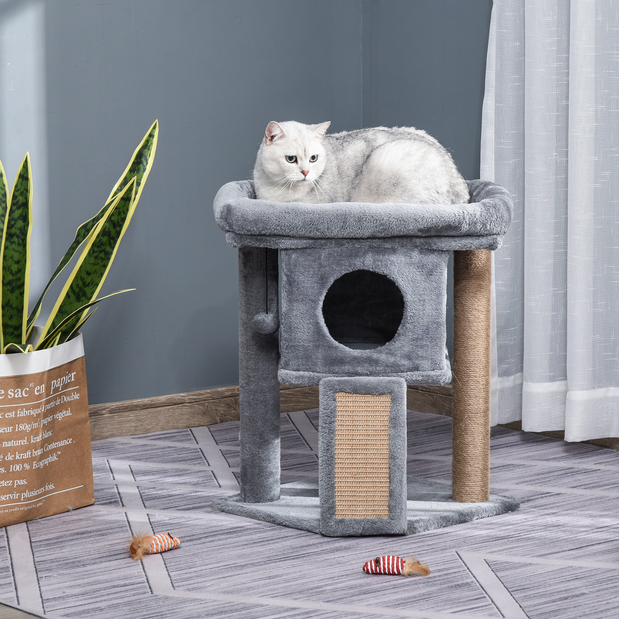 TEMU Arbre à Chat avec Perchoir, Griffoir, Condo pour Chat, Balle Jouet pour Chaton, Usage Intérieur