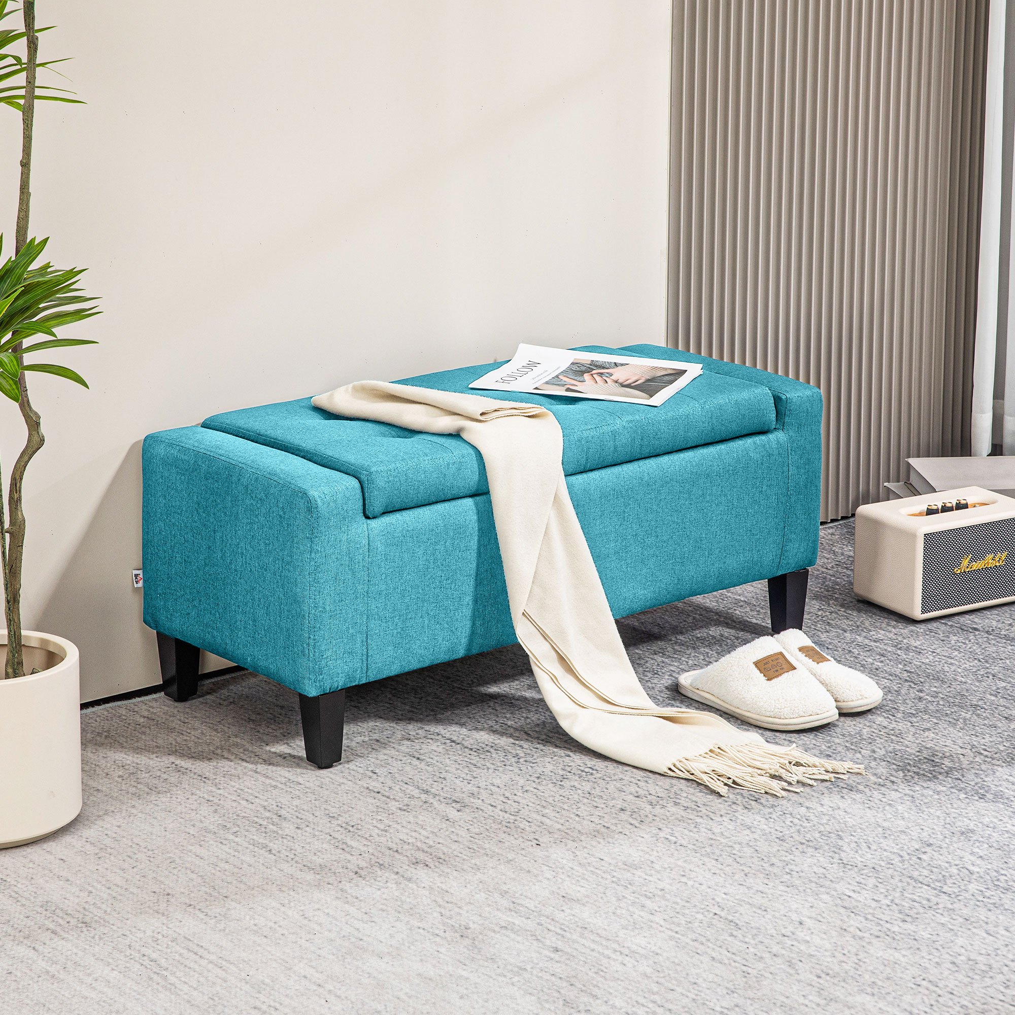 TEMU Banc de rangement, banc ottoman à couvercle coulissant, vert