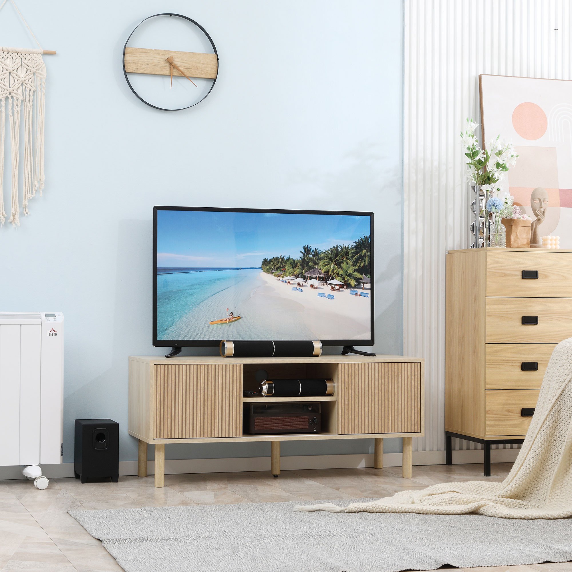 TEMU Unité de télévision pour téléviseurs jusqu'à 50 pouces Support de télévision avec portes coulissantes Naturel