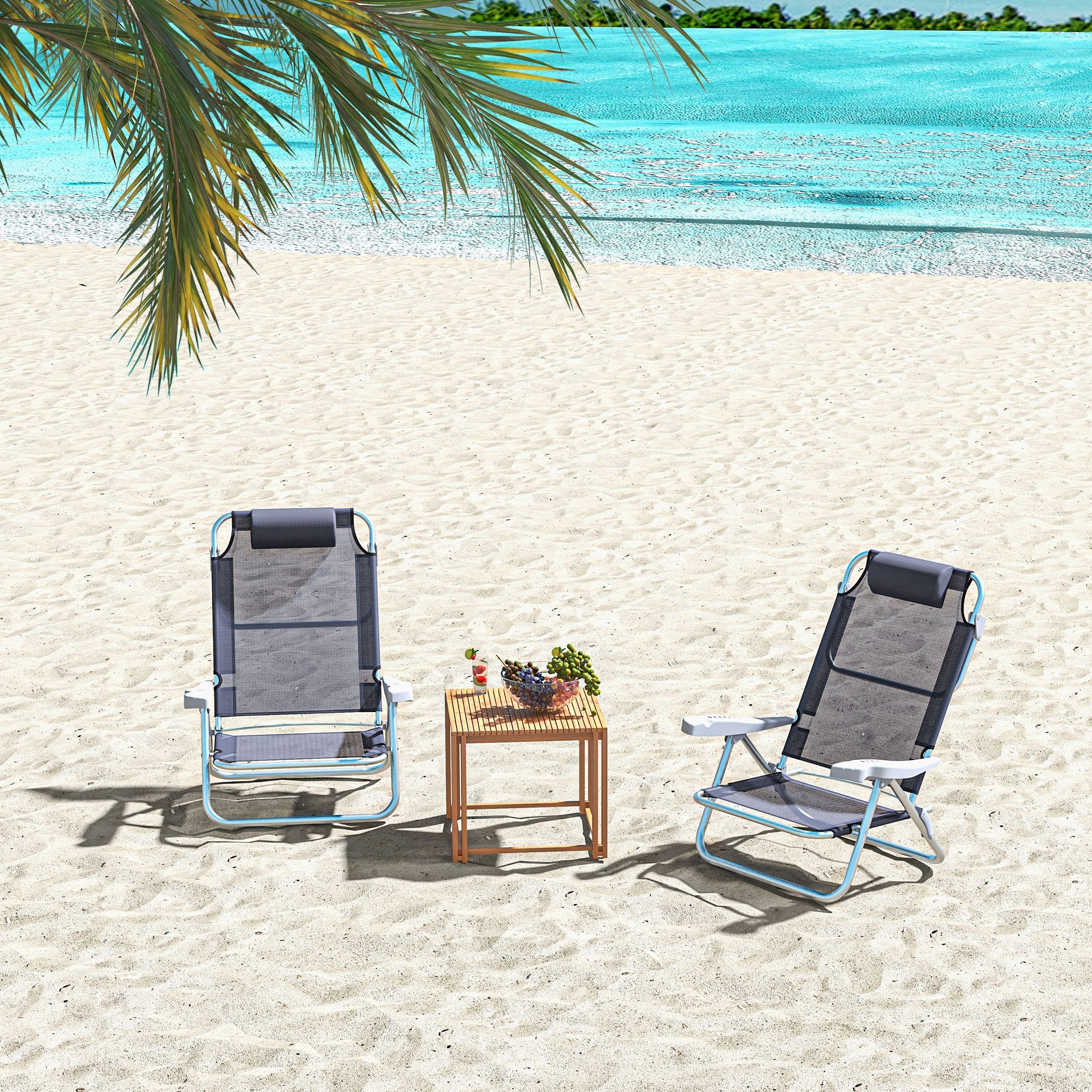 TEMU Set Of 2 Portable Fishing Chairs, Lightweight Camping Chairs With 6-level Adjustable Backrest And Headrest, Folding Chair For Outdoor, Beach,