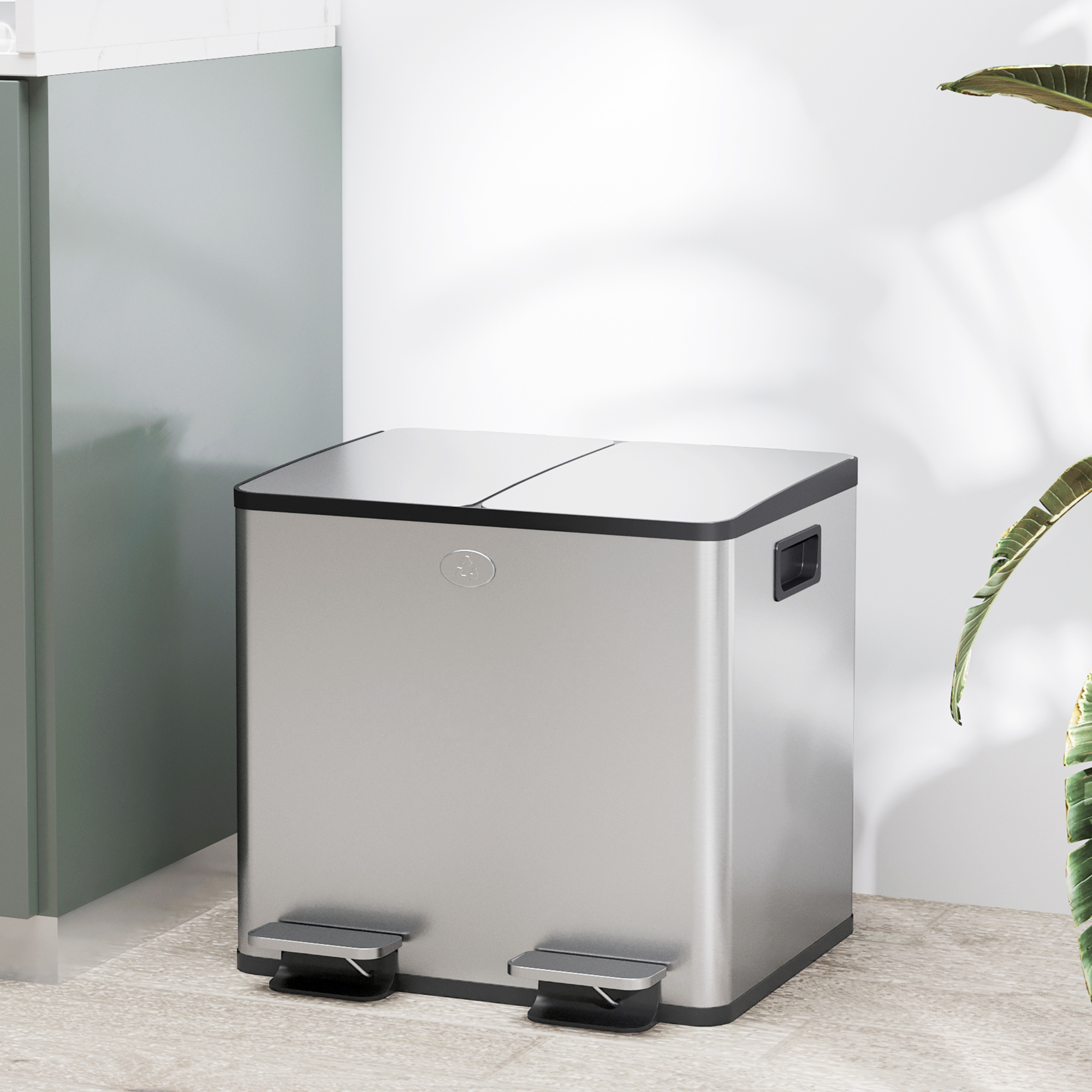 TEMU Dual Trash Can, 2 X 15 Liter With Soft Close Lid, Silver