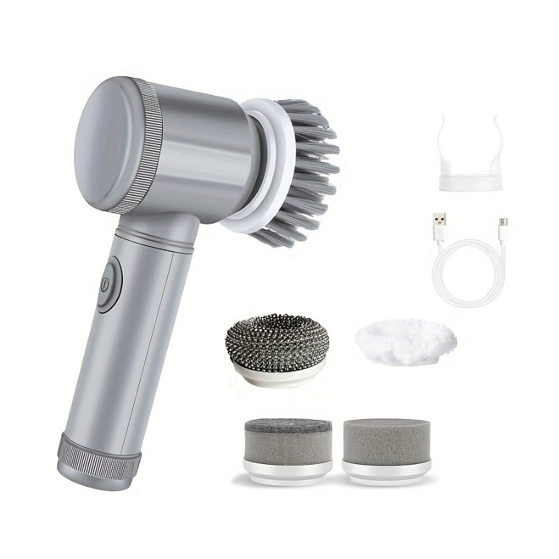 TEMU Brosse rotative électrique, récurant rotatif pour le nettoyage, brosse de nettoyage avec 5 têtes de brosse remplaçables, récurant électrique à