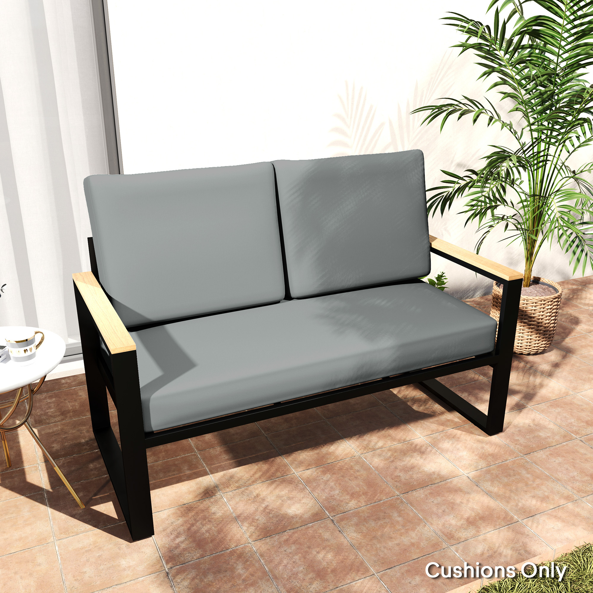 TEMU 2 Seater 5" Thick Outdoor Seat Cushions With 7" Backrest, Loveseat Outdoor Furniture Cushions, Fade-resistant Replacement Patio Cushions For