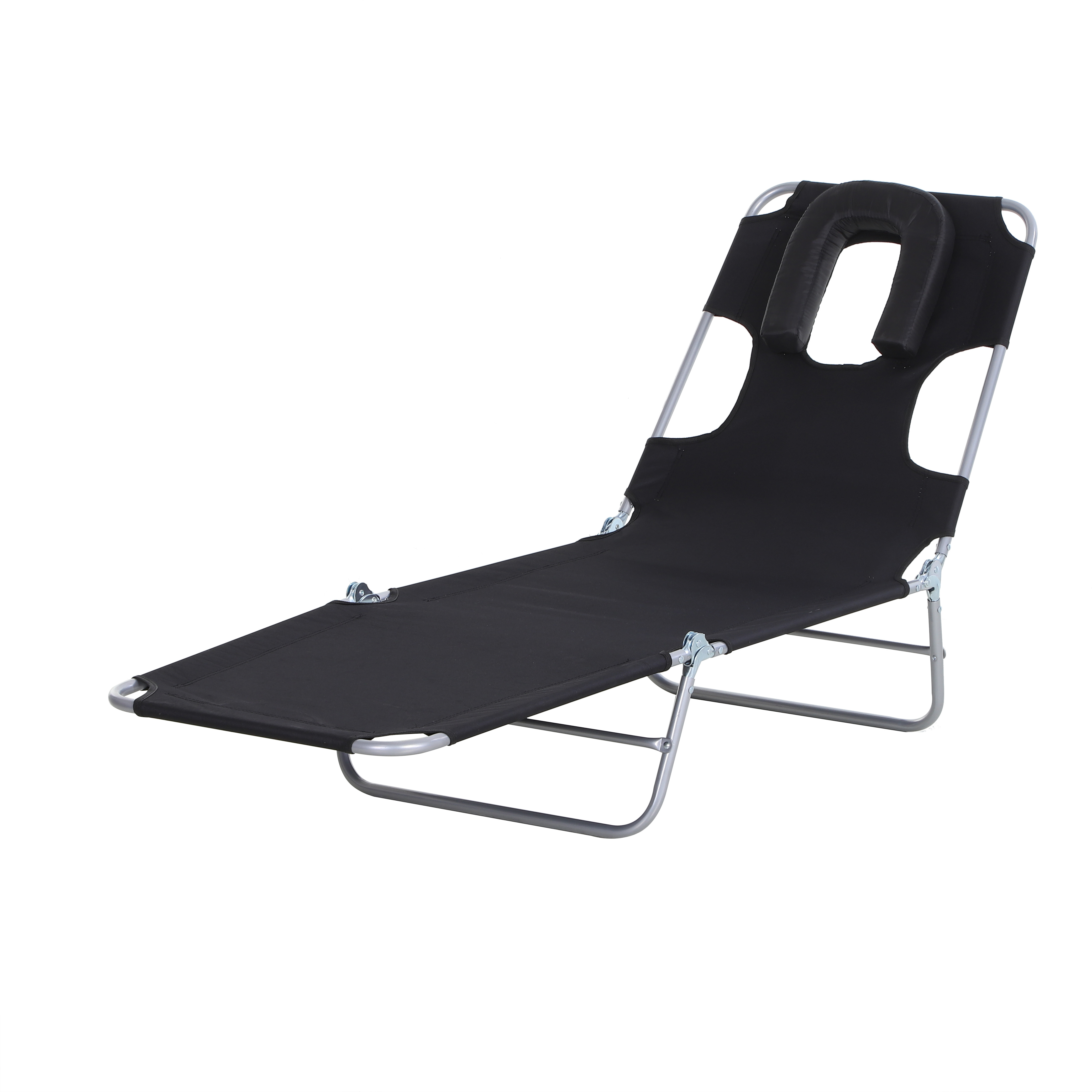 outdoor lounge chair adjustable folding chaise lounge with face   tanning chair sun lounger bed recliner black