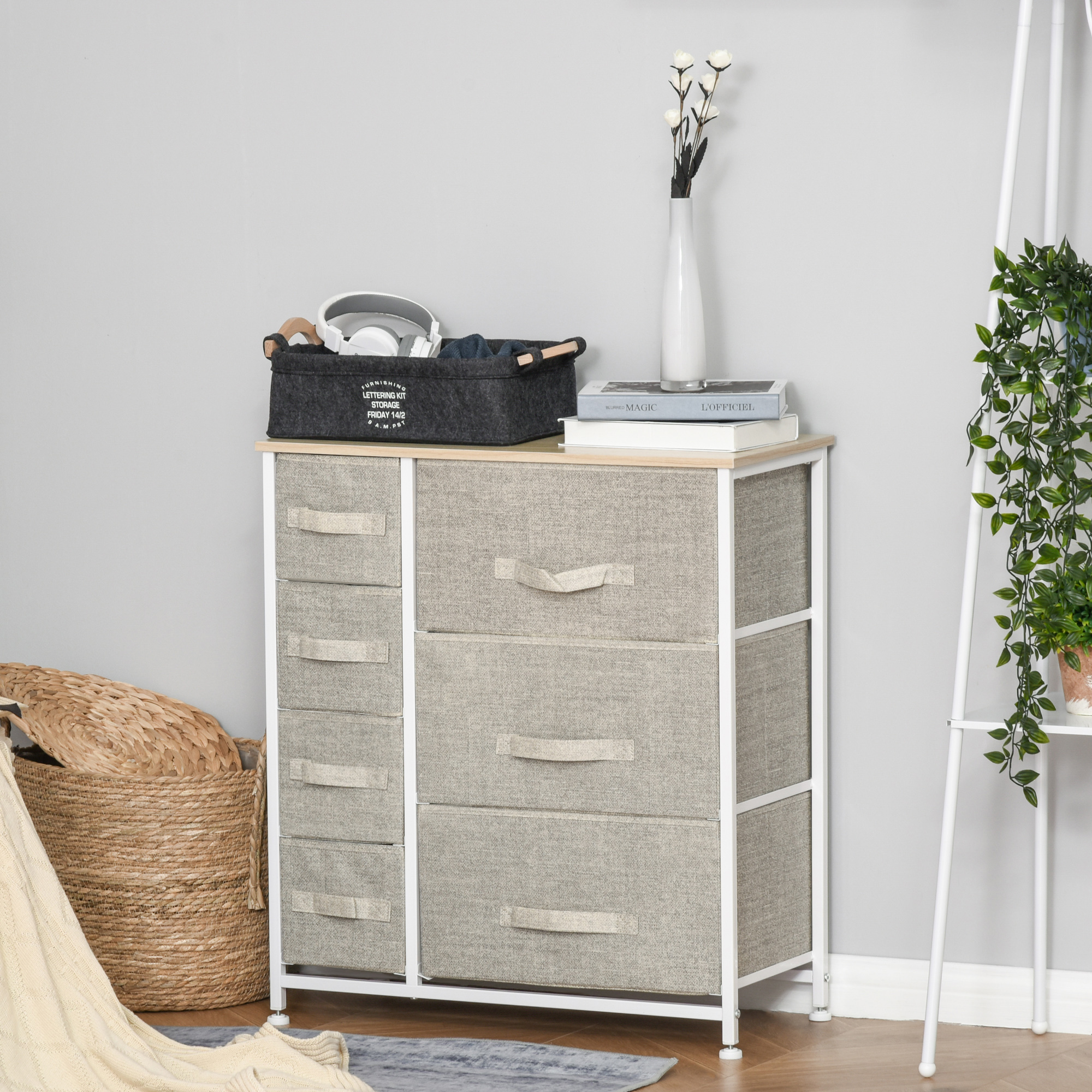 TEMU Dresser For Bedroom With 7 Drawers, Fabric Dresser, Light Grey