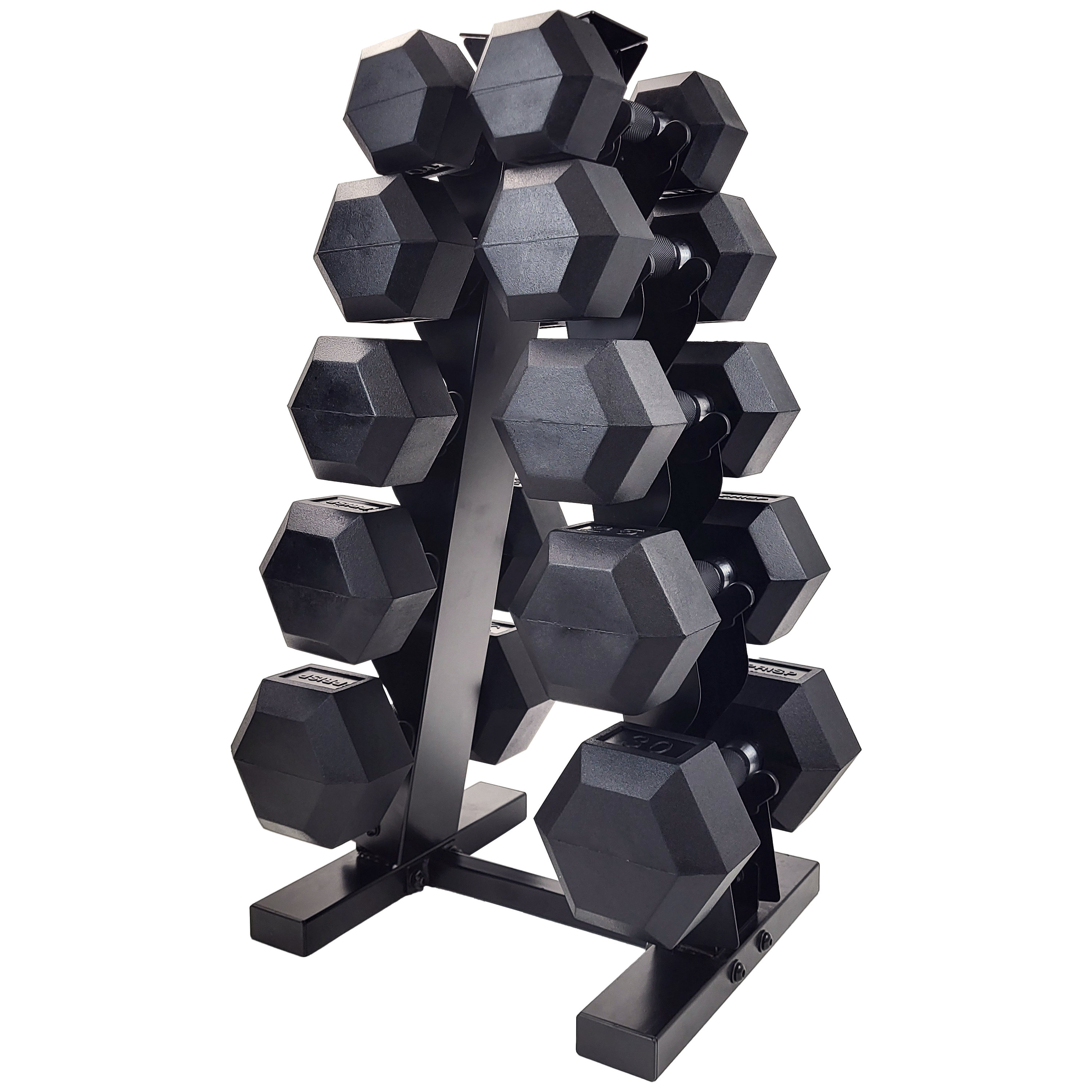 TEMU Ensemble d'Haltères Hexagonaux - 200 lb - Poids en Fonte avec Poignée en Caoutchouc et Support Vertical pour Haltères; pour Salle de Sport à
