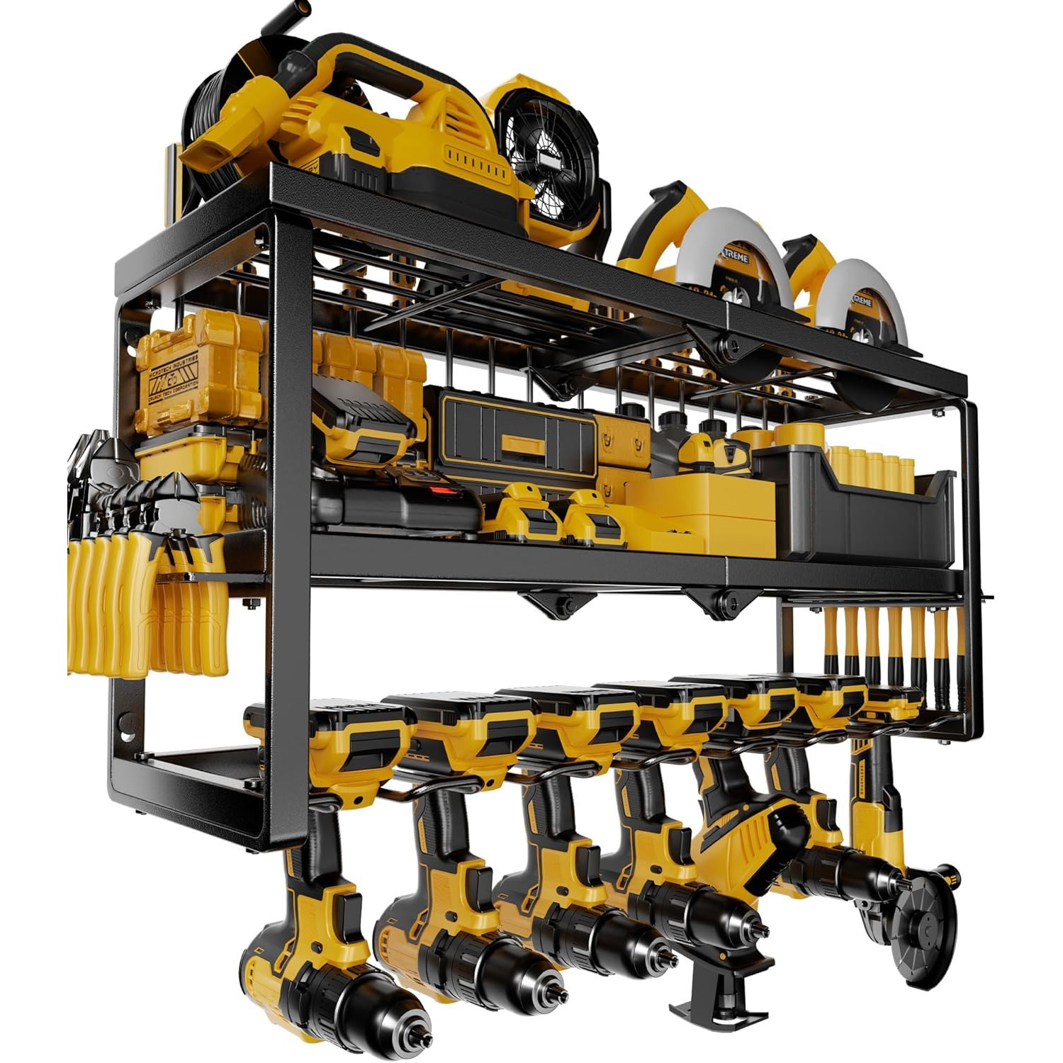 TEMU Organisateur d'Outils Électriques, Porte-Perceuse à 7 Emplacements, Rangement et Organisation pour Garage, Étagère Métallique pour Outils Fil,