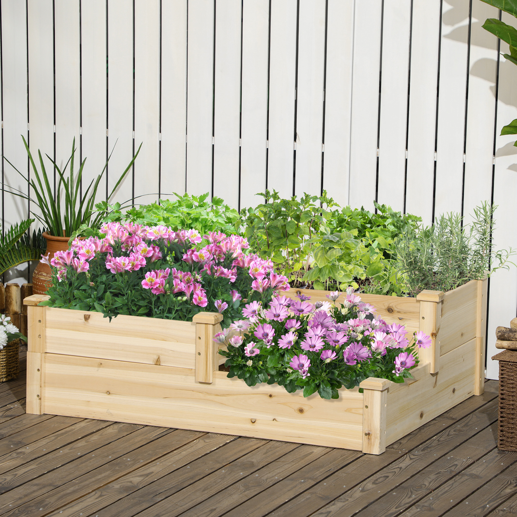TEMU Jardinage Outsunny avec Lit de Jardin surélevé à 3 Niveaux, Kit de Planche de Jardinage en Bois pour la de Légumes, Herbes, Fleurs, 42.5"x 34.6"