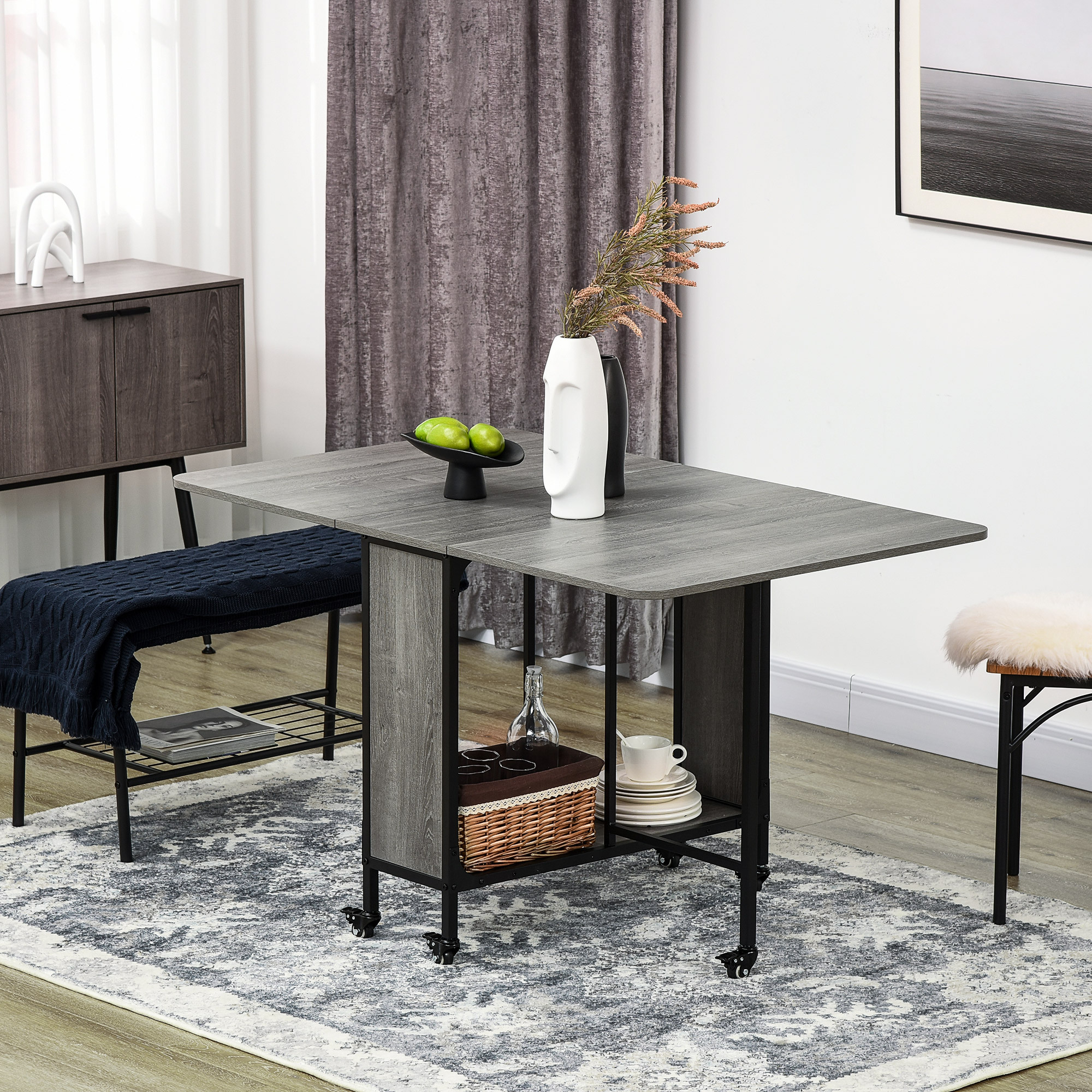 TEMU Table à manger pliante mobile, étagère de rangement pour table de cuisine extensible