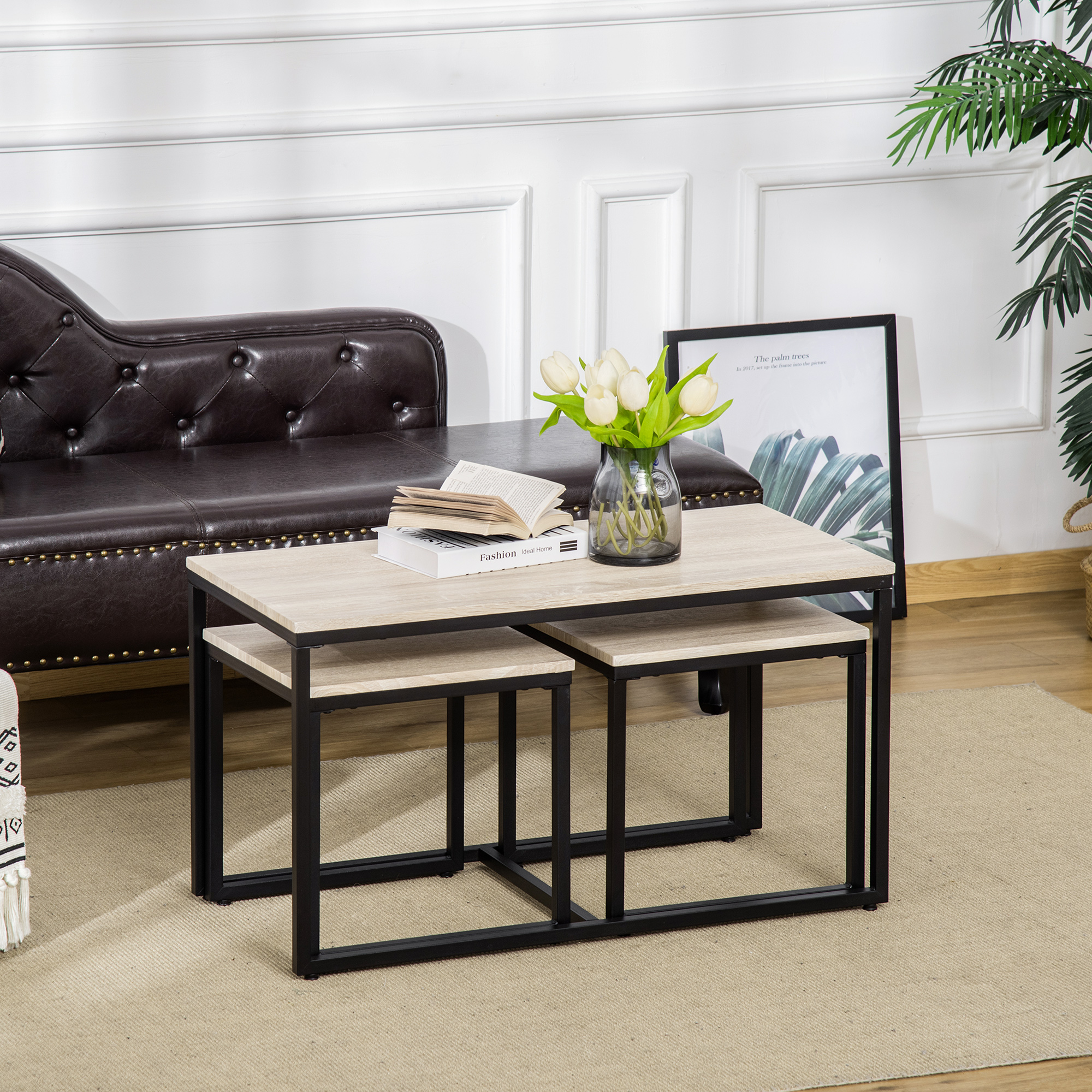 TEMU Ensemble de 3 Tables Basse Imbricables, Tables d'Accueil pour Salon, Naturel