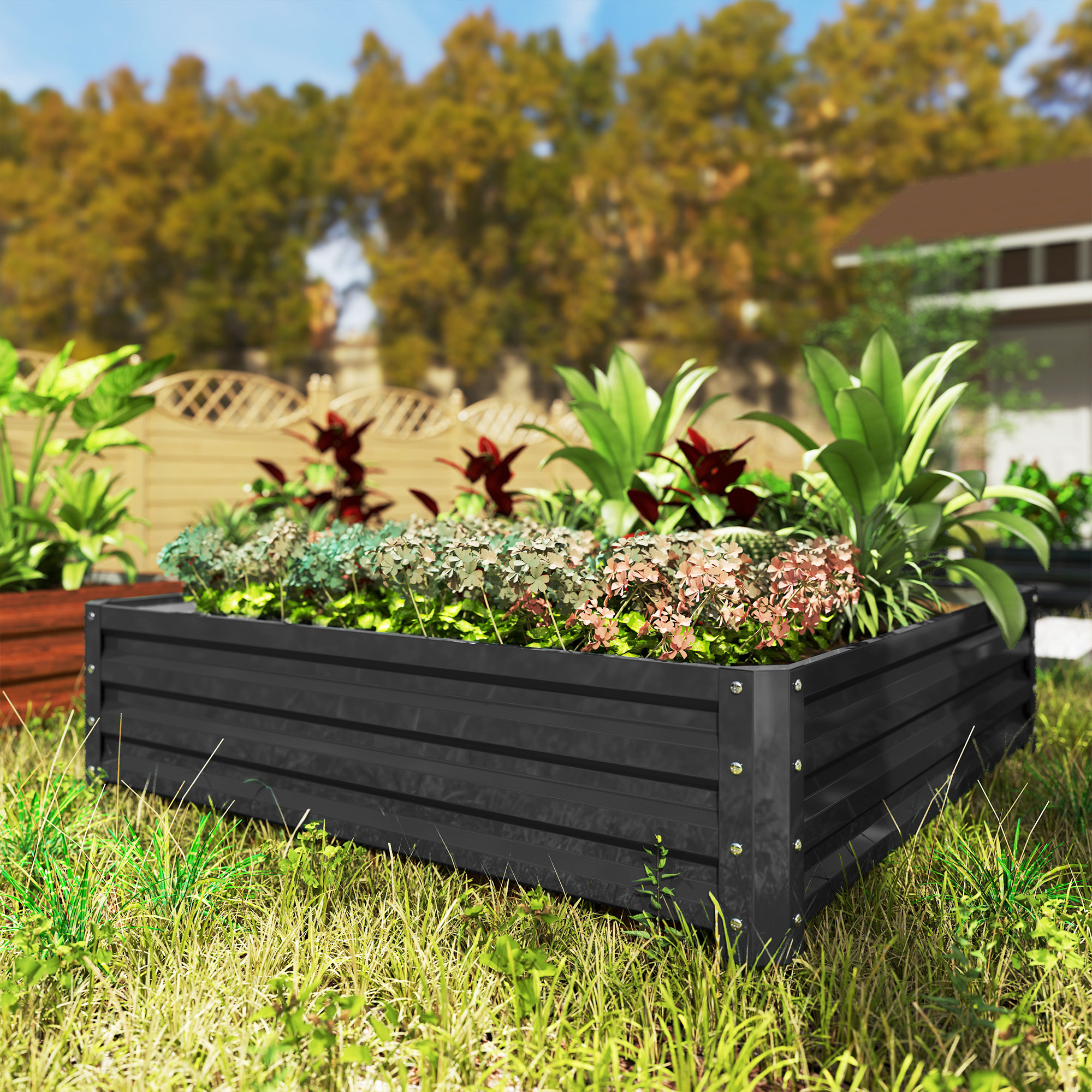 TEMU 4' X 4' X 1' Raised Garden Bed Galvanized Steel Planter Box For Vegetables, Flowers, Herbs, Light Grey
