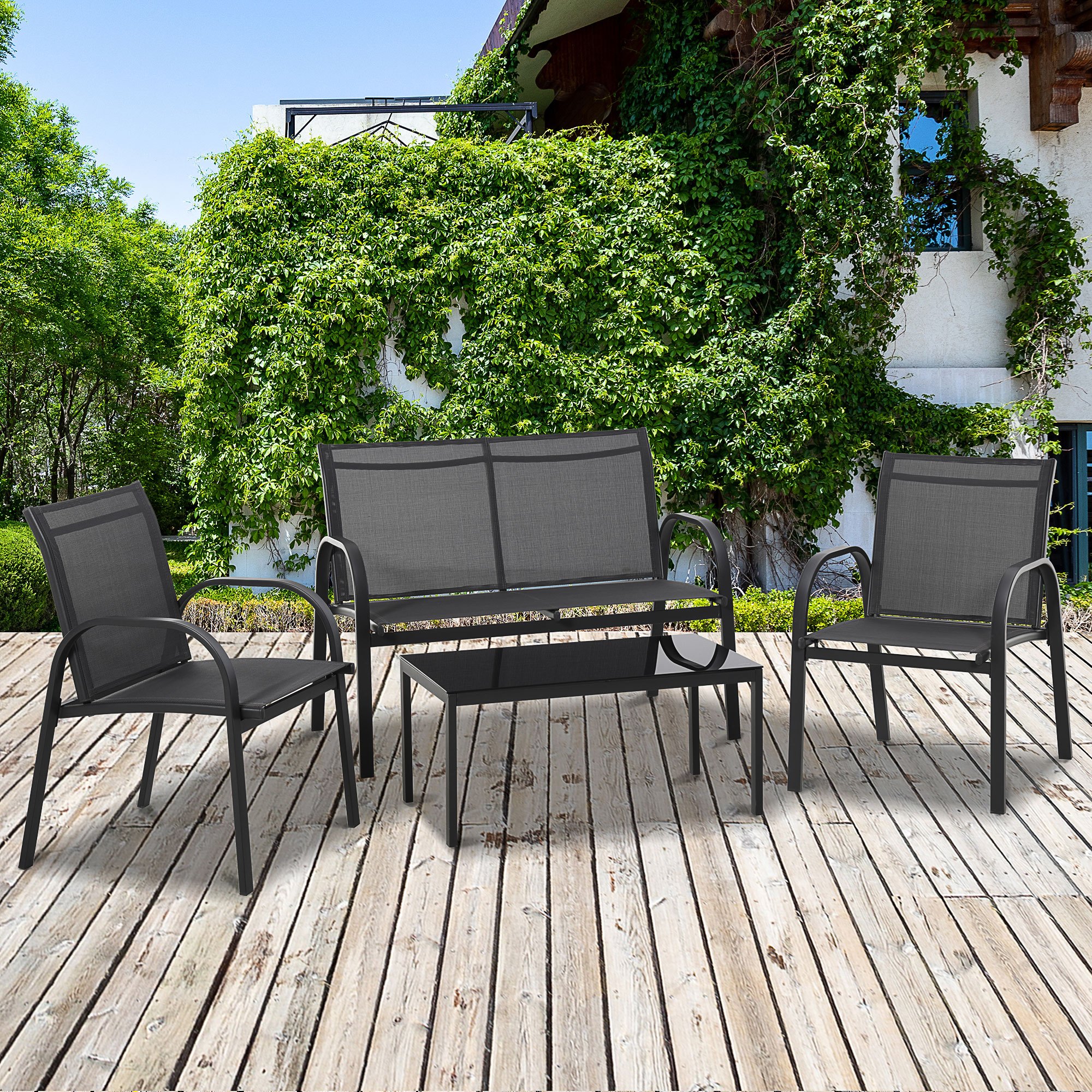 TEMU Ensemble de Meubles de Patio 4 Pièces pour Conversation dans le Jardin avec Canapé, Chaises Individuelles et Table Basse pour Balcon, Piscine ou