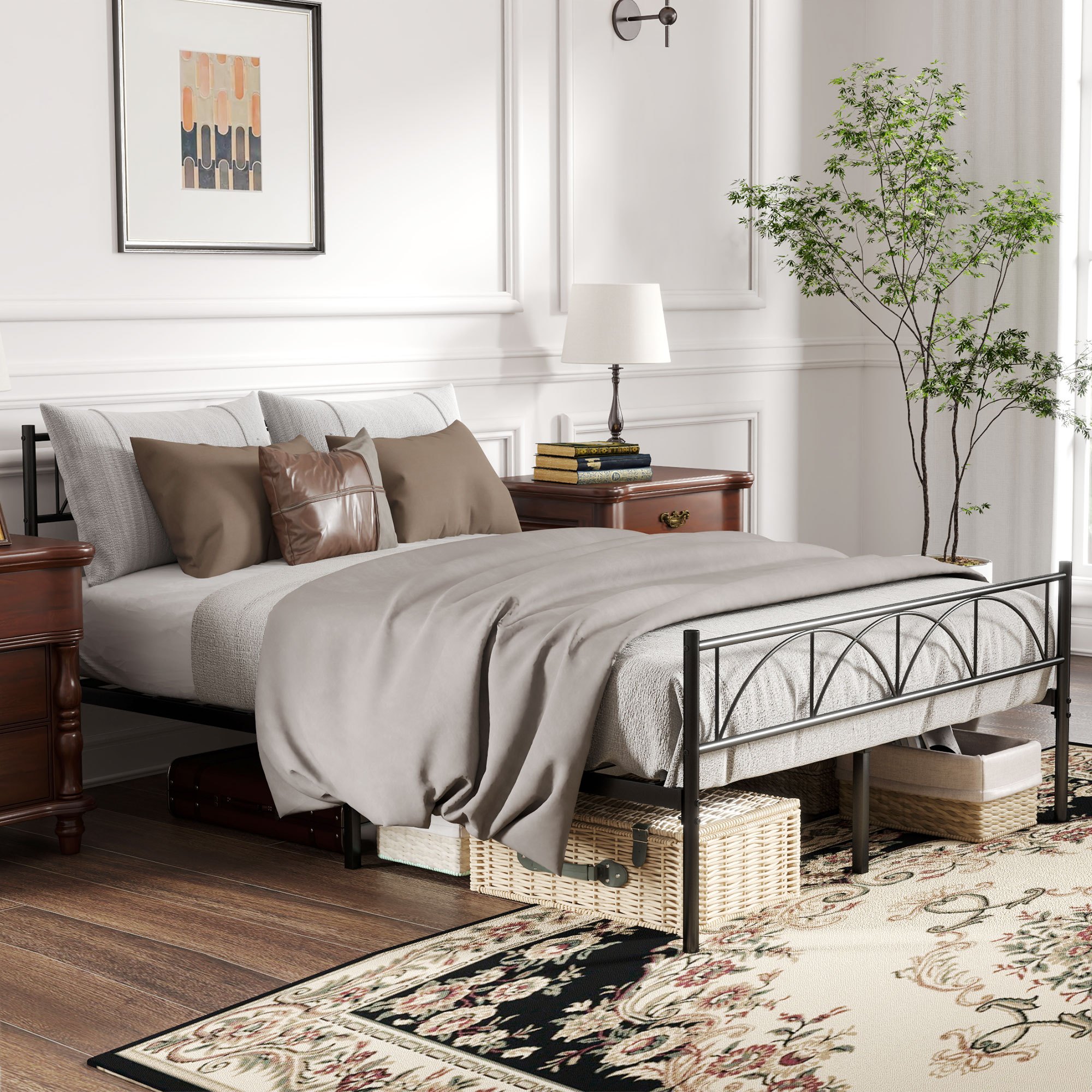 TEMU Full Bed Frame Metal Platform Bed Frame With Headboard Steel Slat