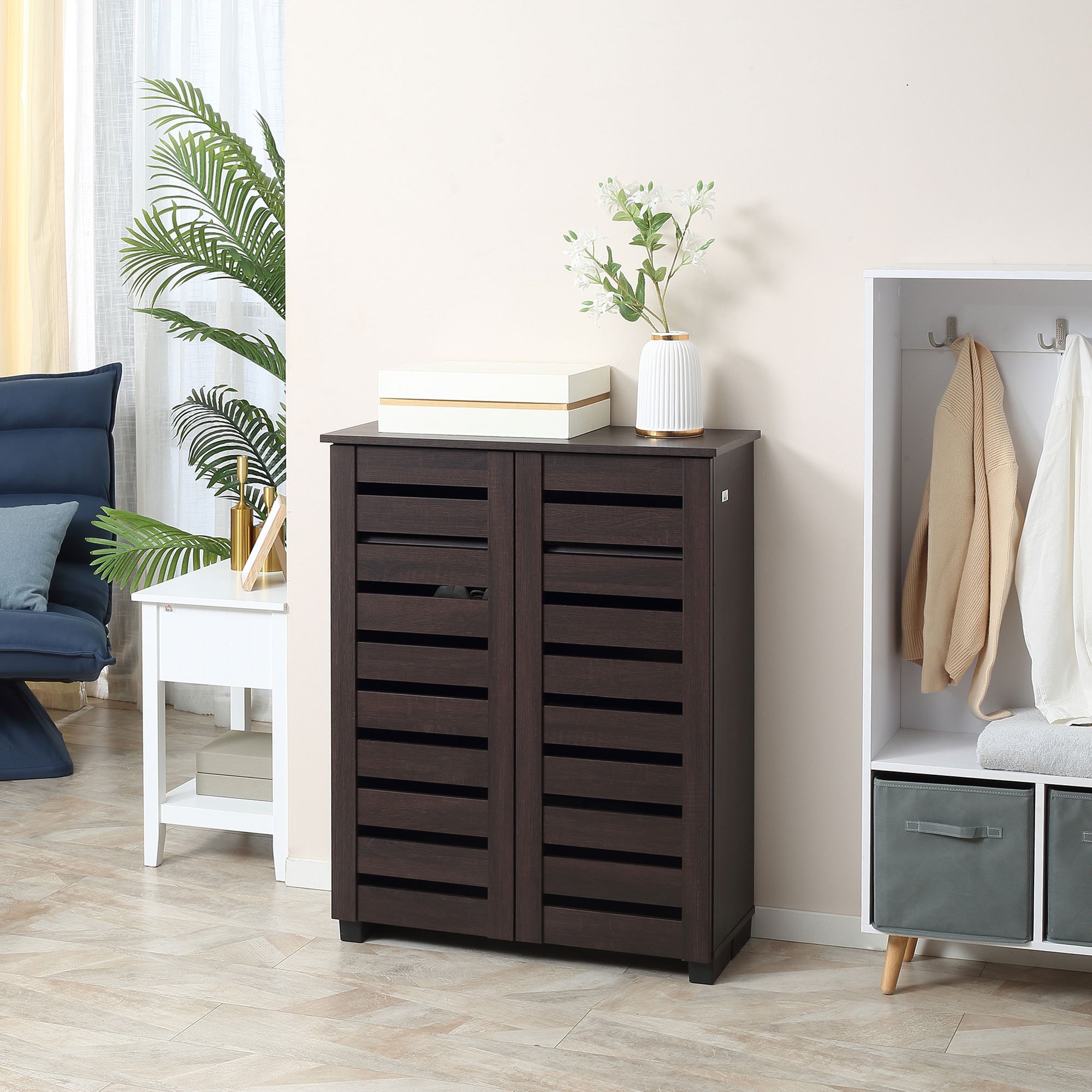 TEMU de Rangement pour Chaussures avec Portes à Lattes pour 15 Paires de Chaussures