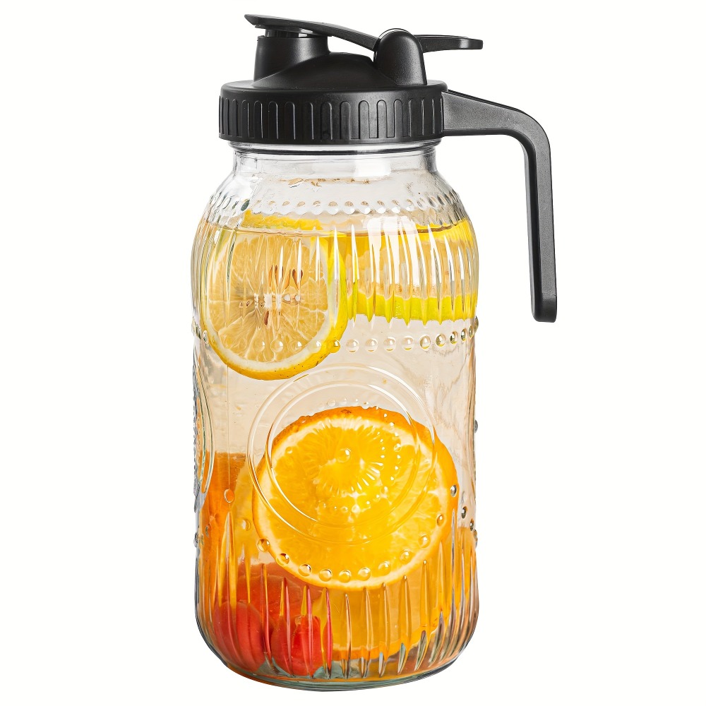 TEMU 2-quart 64 Oz Vintage Half Gallon Mason Jar Pitcher With Wide Mouth And Airtight Lid - Large Glass Jug For Water, Juice, Milk, Tea, Iced Coffee