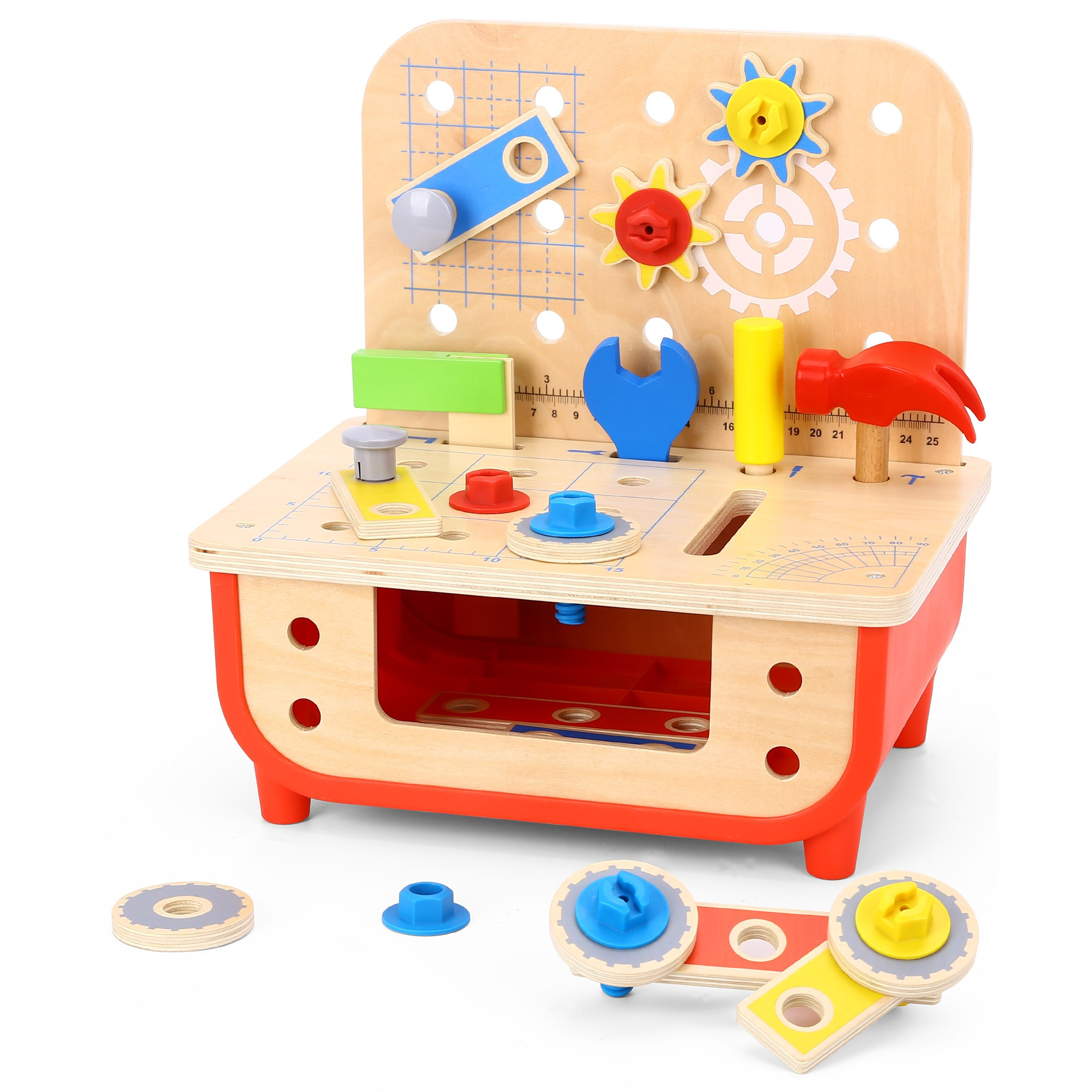 TEMU Établi de travail en bois pour jeux de simulation - Ensemble de jeu d'établi d'outils de constructeur de pour enfants, 3 ans et plus