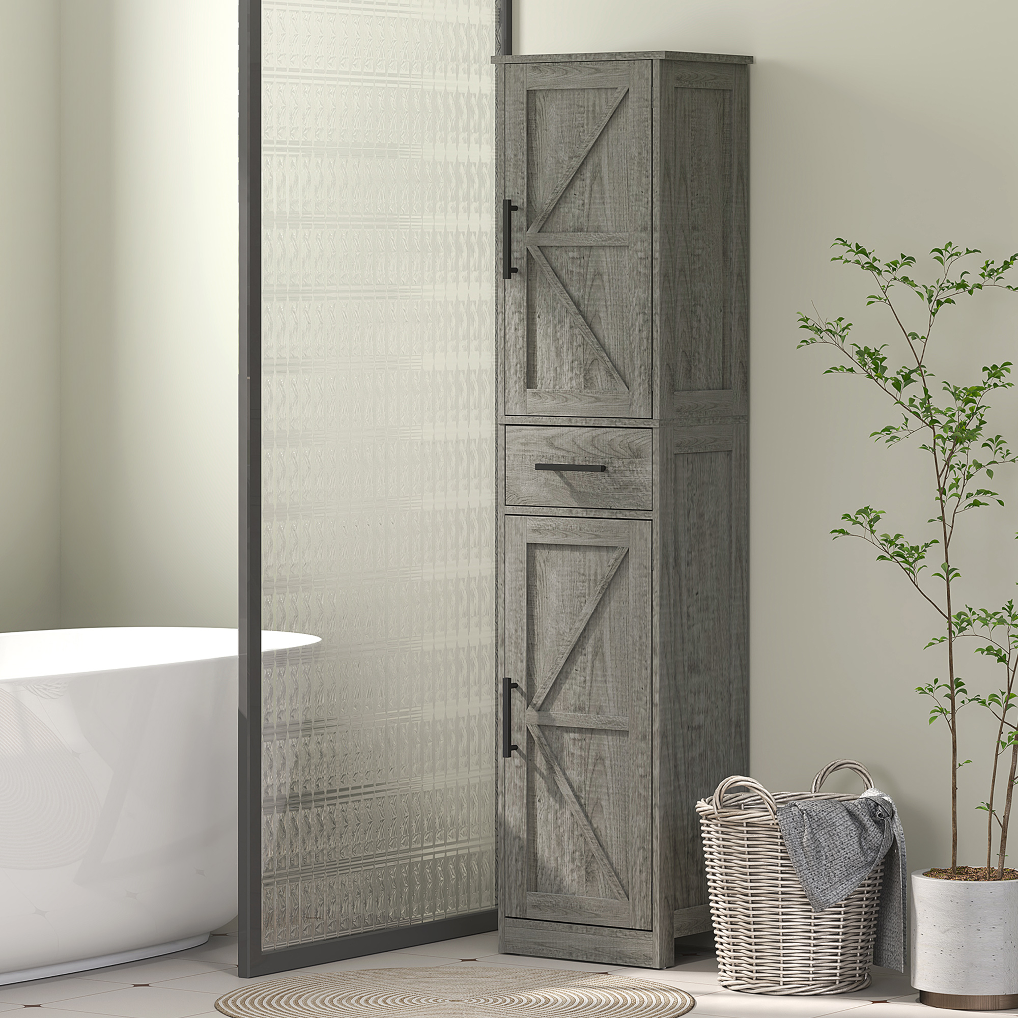 TEMU 67" Haut De Rangement De Salle De Bain De Salle De Bain Etroite Gris Foncé