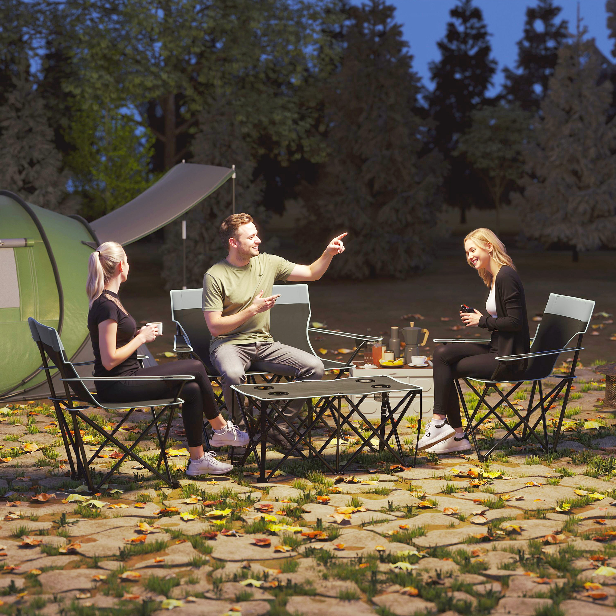 TEMU 4pcs Portable Camping Table And Chairs, Folding Picnic Table With Camping Chairs Set Of 4, Set With Table, Cup Holders For Hiking, Picnic, Bbq,