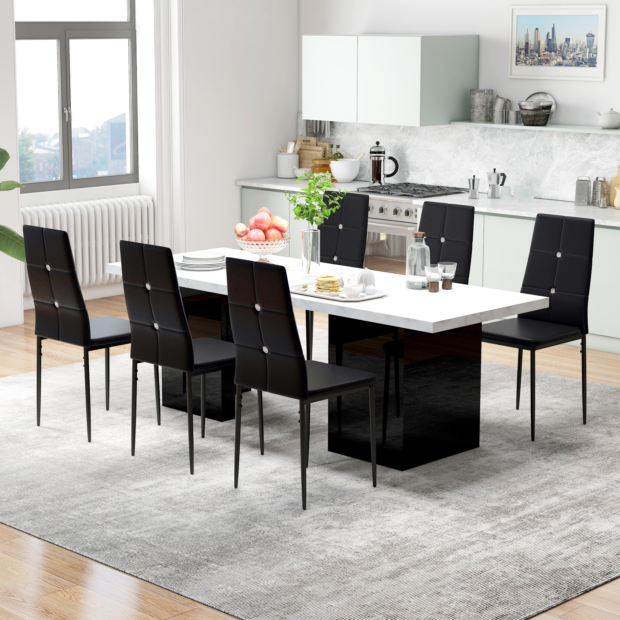 TEMU Ensemble de 6 chaises de salle à manger, chaises latérales en cuir synthétique avec haut noir