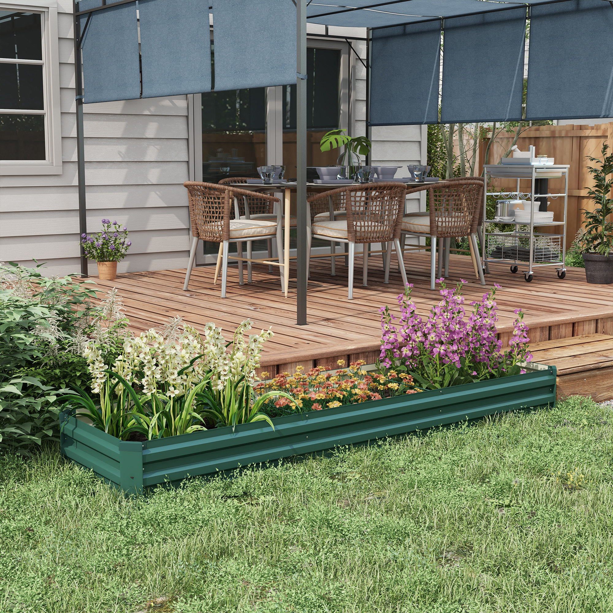 TEMU Lit de Jardin Surélevé 8x2x1ft, Jardinière Galvanisée pour Plantes Extérieures avec Bordure de Sécurité, Grande Boîte de Plantation Élevée pour