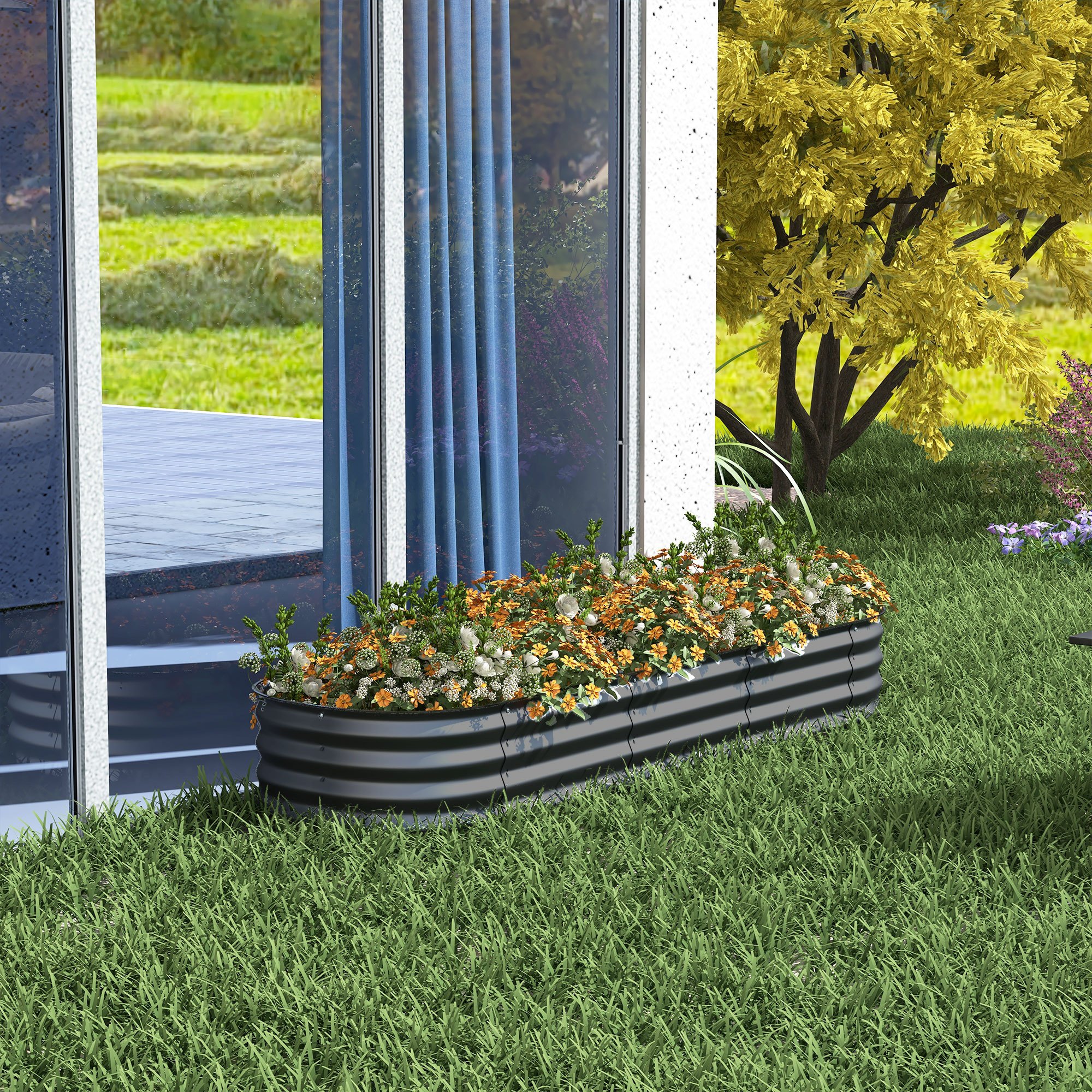 TEMU 6.4' X 2' X 1' Galvanized Raised Garden Bed Kit, Metal Elevated Planter Box With Safety Edging, Easy Diy For Growing Flowers, Herbs, Succulents,