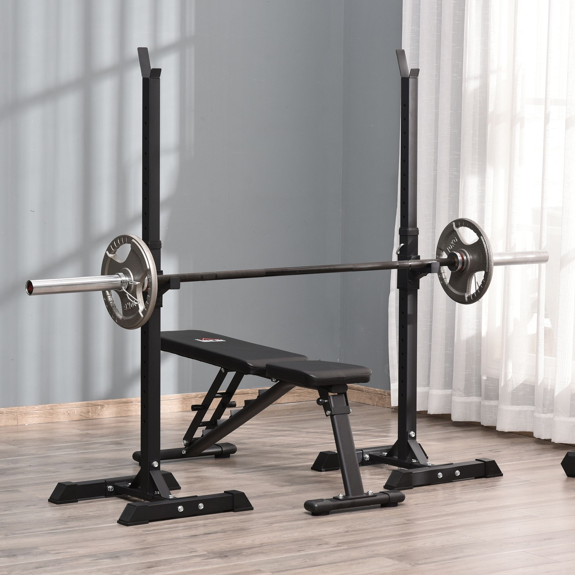 TEMU Adjustable Stable Power Squat Stand Portable 2 Bars Barbell Holder Weight Rack Black
