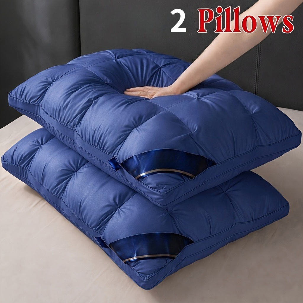 TEMU Lot de 2 oreillers de lit capitonnés bleu foncé, oreillers doux en polyester, design matelassé, literie de chambre , et